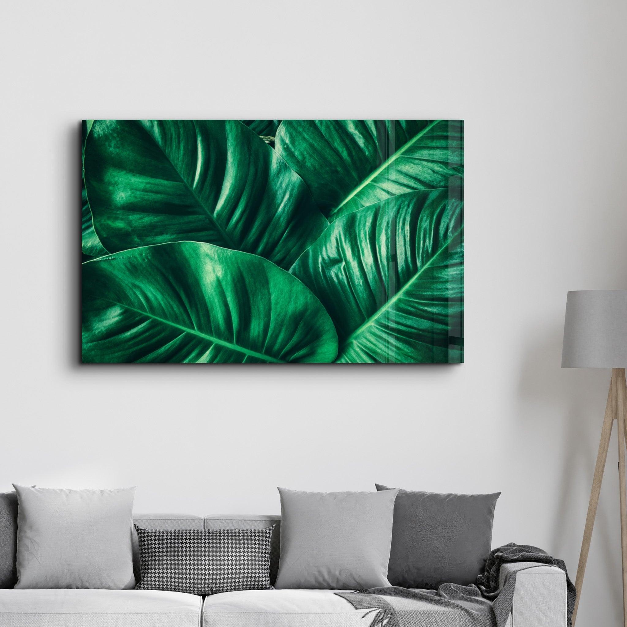 Green Tropical Leaf | Glass Wall Art - Artdesigna