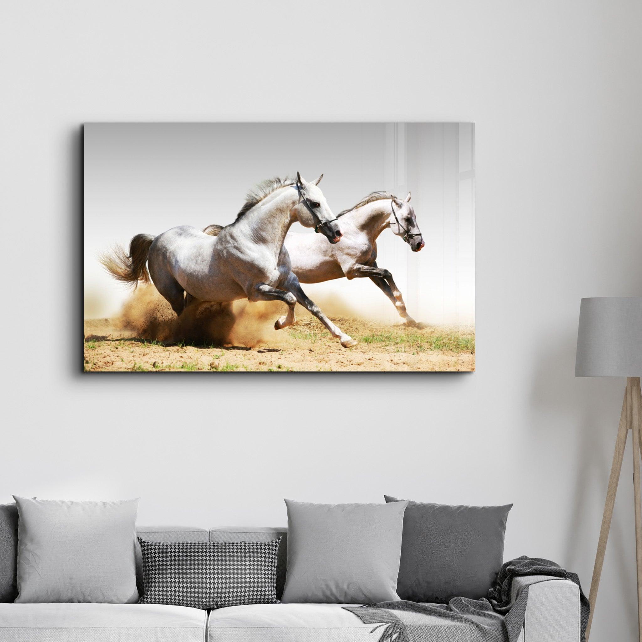 Running Horses | Glass Wall Art - Artdesigna