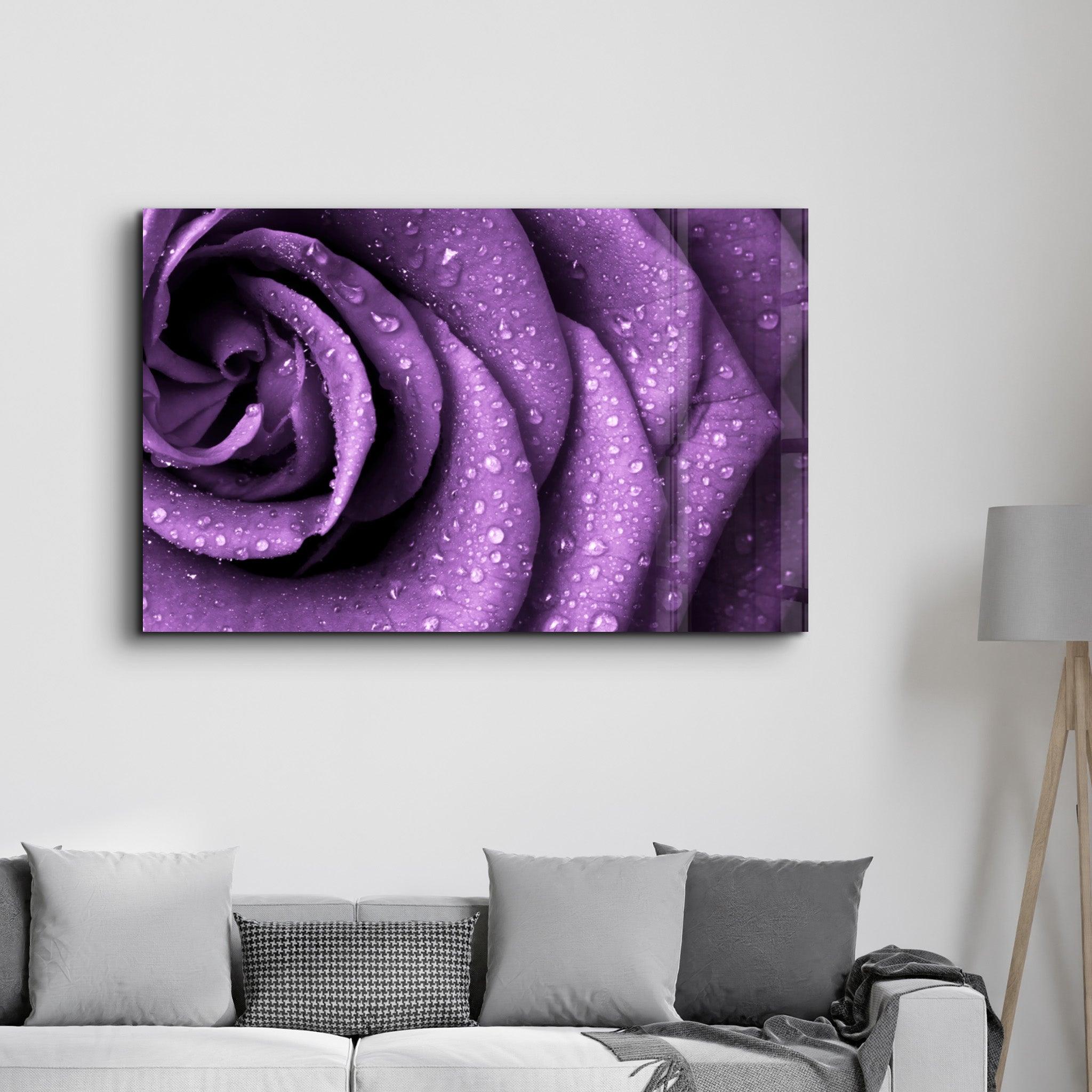 Purple Rose | Glass Wall Art - Artdesigna