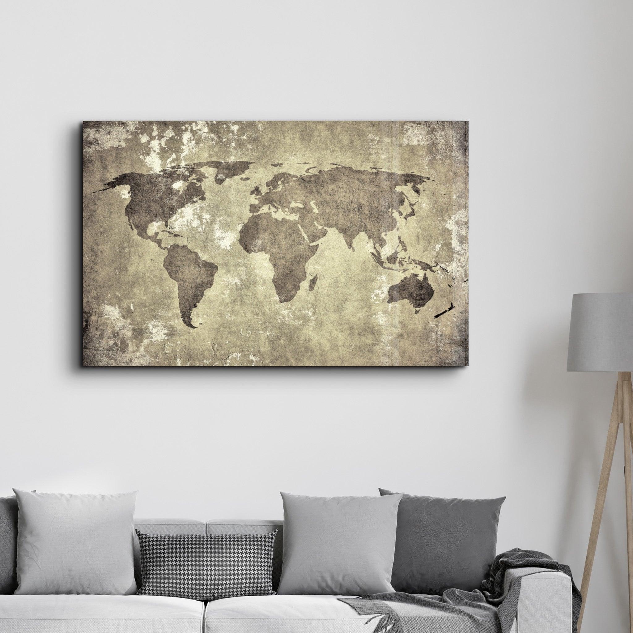 Retro World Map | Glass Wall Art - Artdesigna