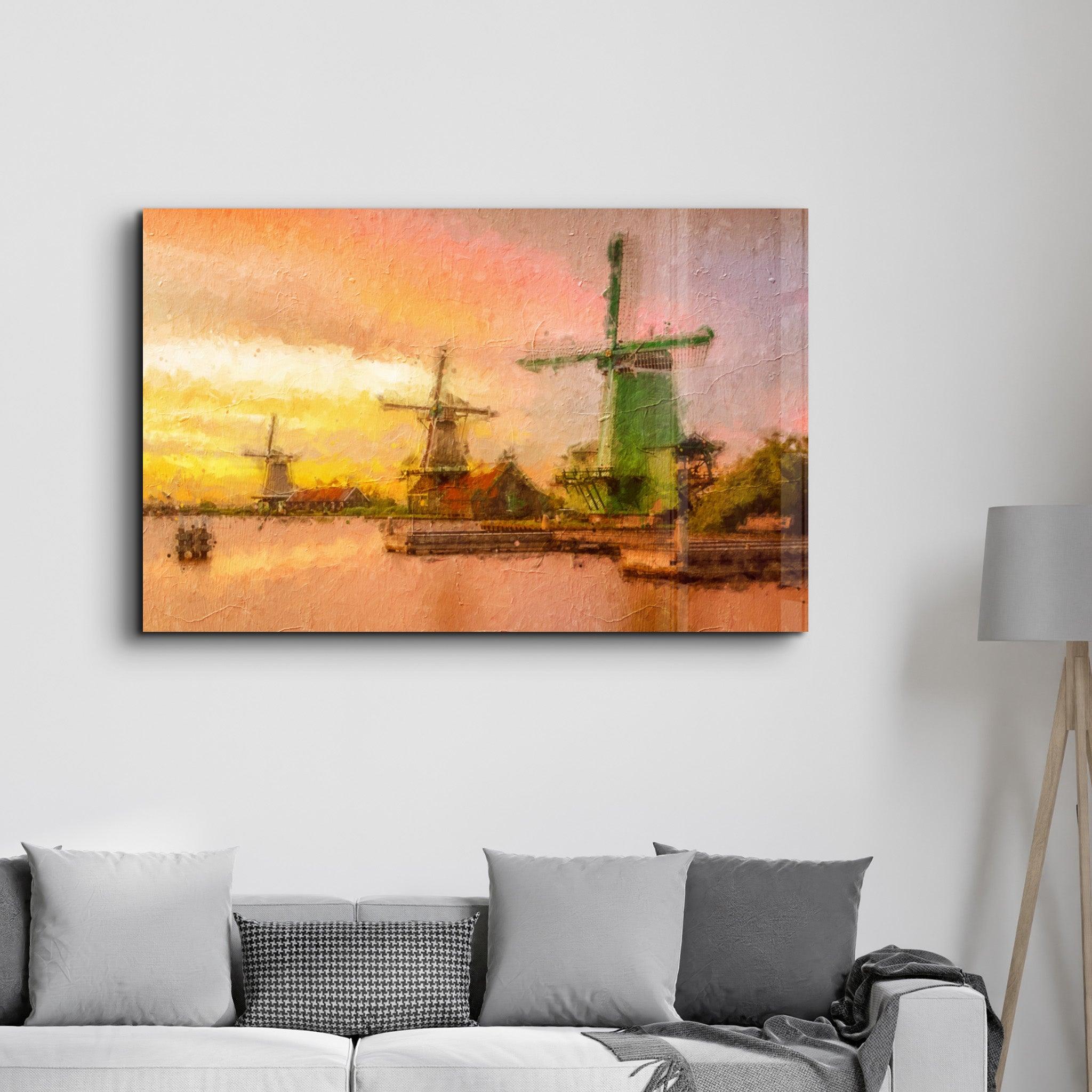 Windmills | Glass Wall Art - Artdesigna