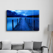 Blue Dock | Glass Wall Art - Artdesigna