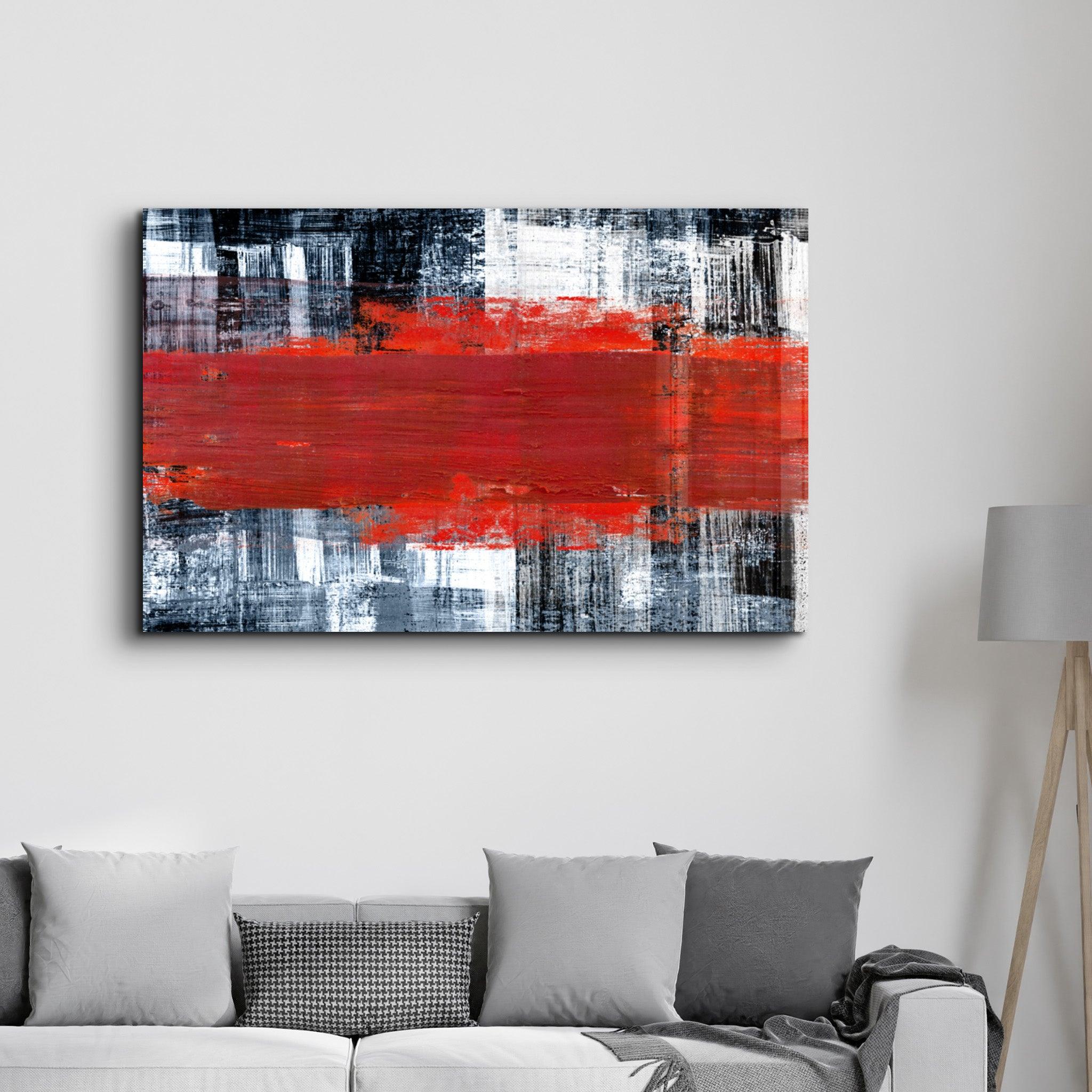 Red Thick Line | Glass Wall Art - Artdesigna