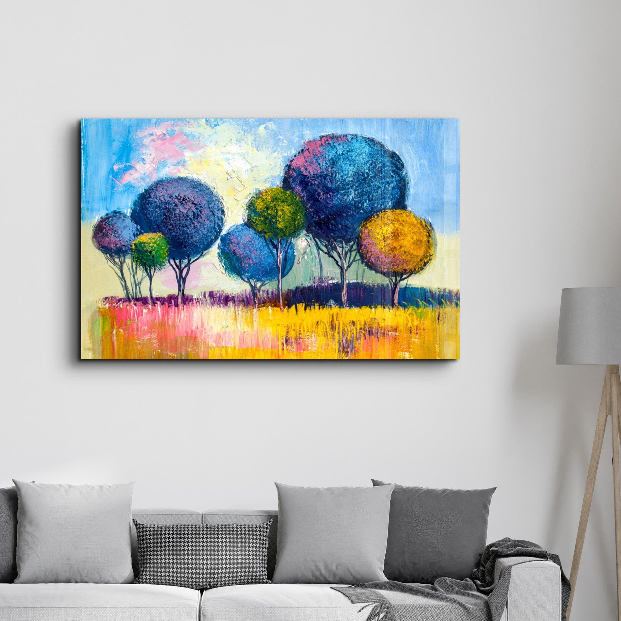 Pompom Trees | Glass Wall Art - Artdesigna