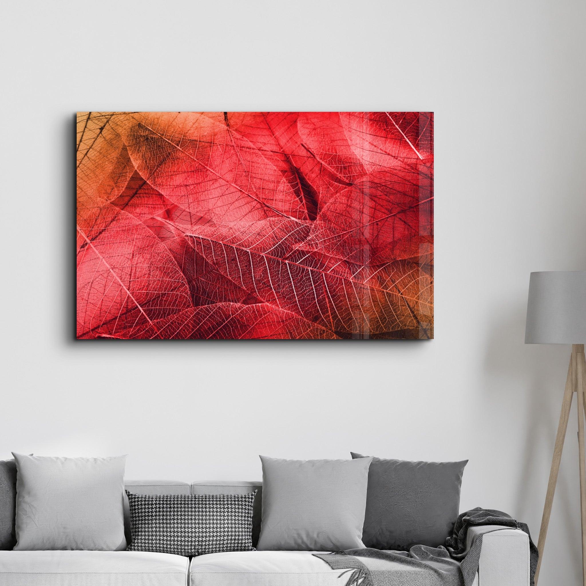 Red Leaves | Glass Wall Art - Artdesigna