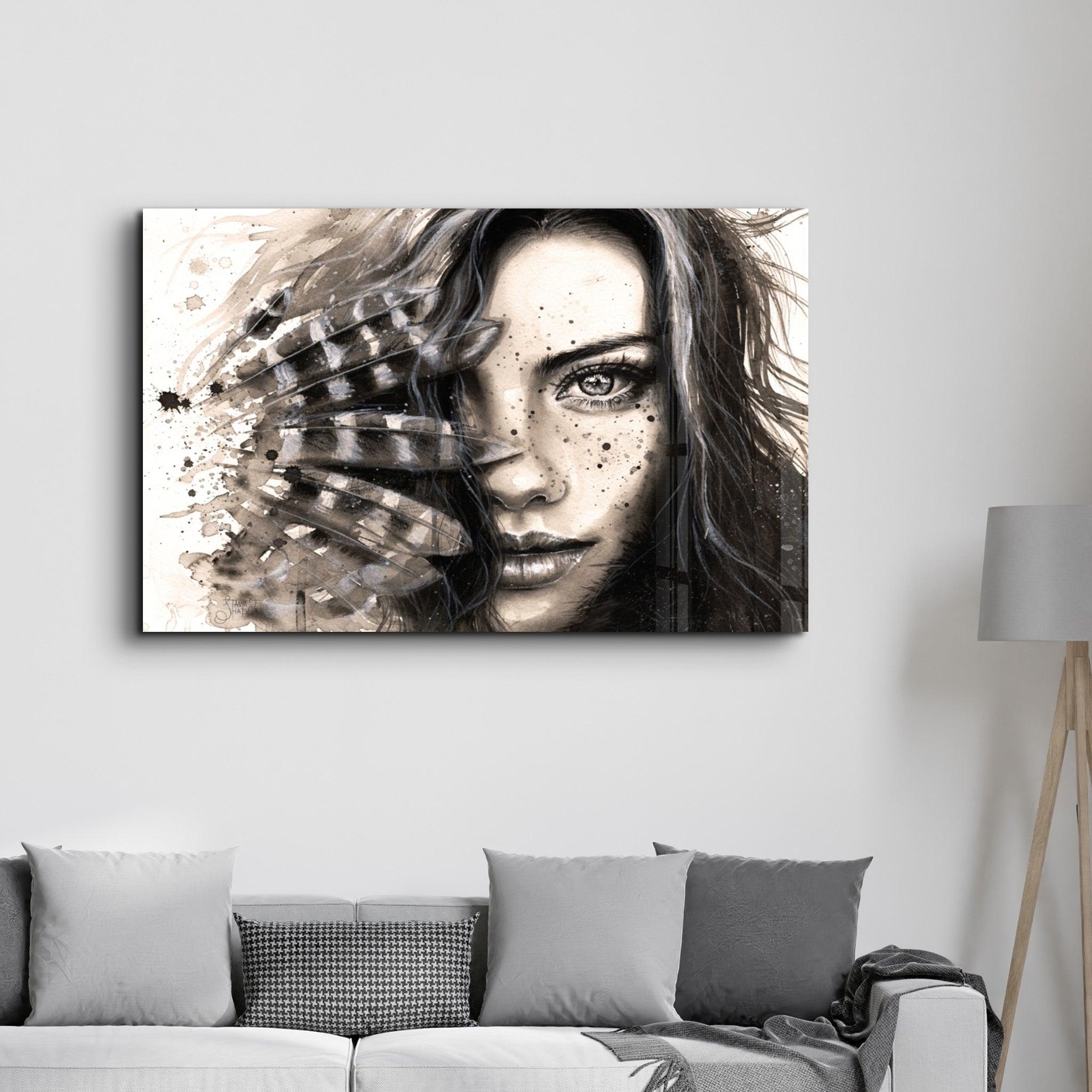 Hiding Woman | Glass Wall Art - Artdesigna