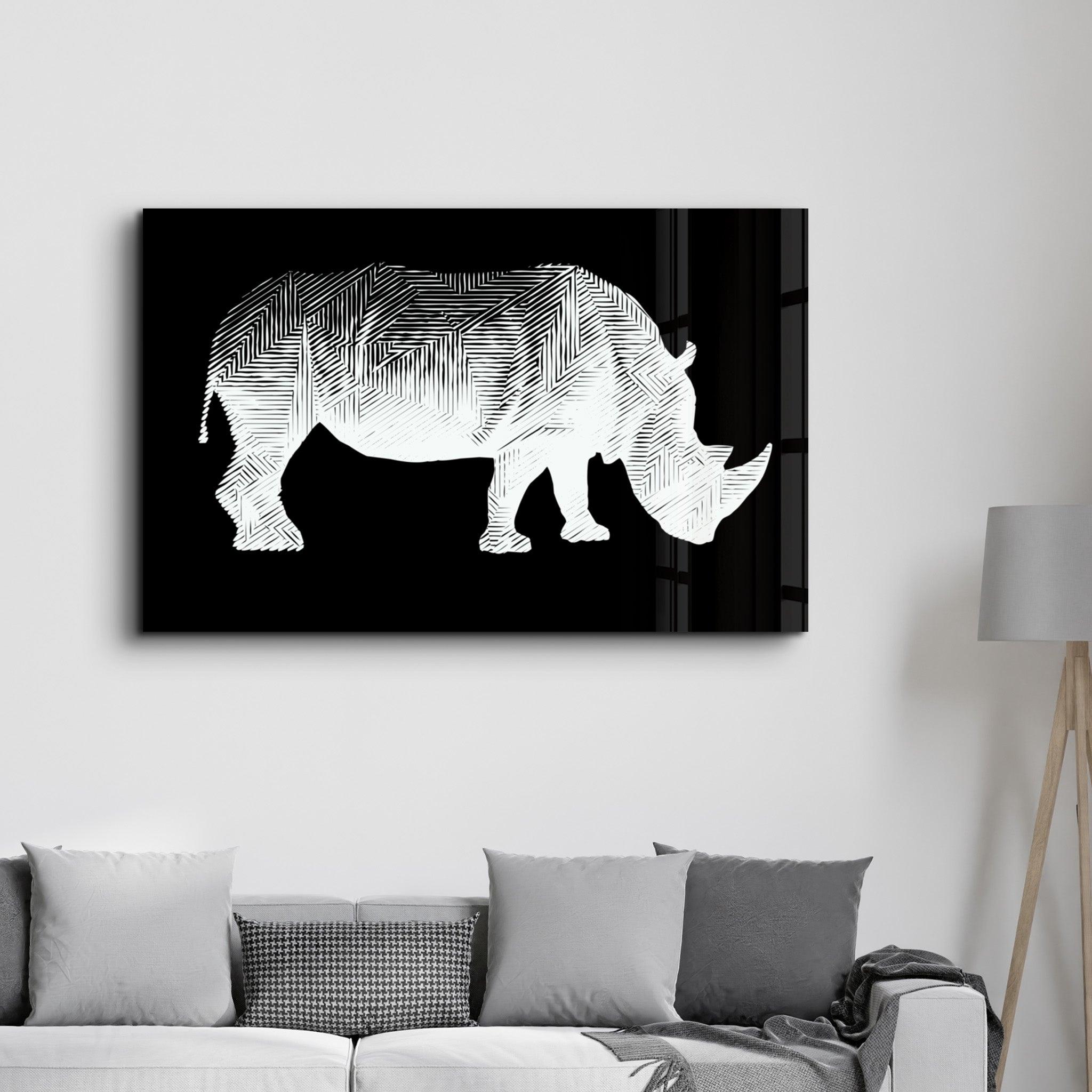 Rhino Black | Glass Wall Art - Artdesigna