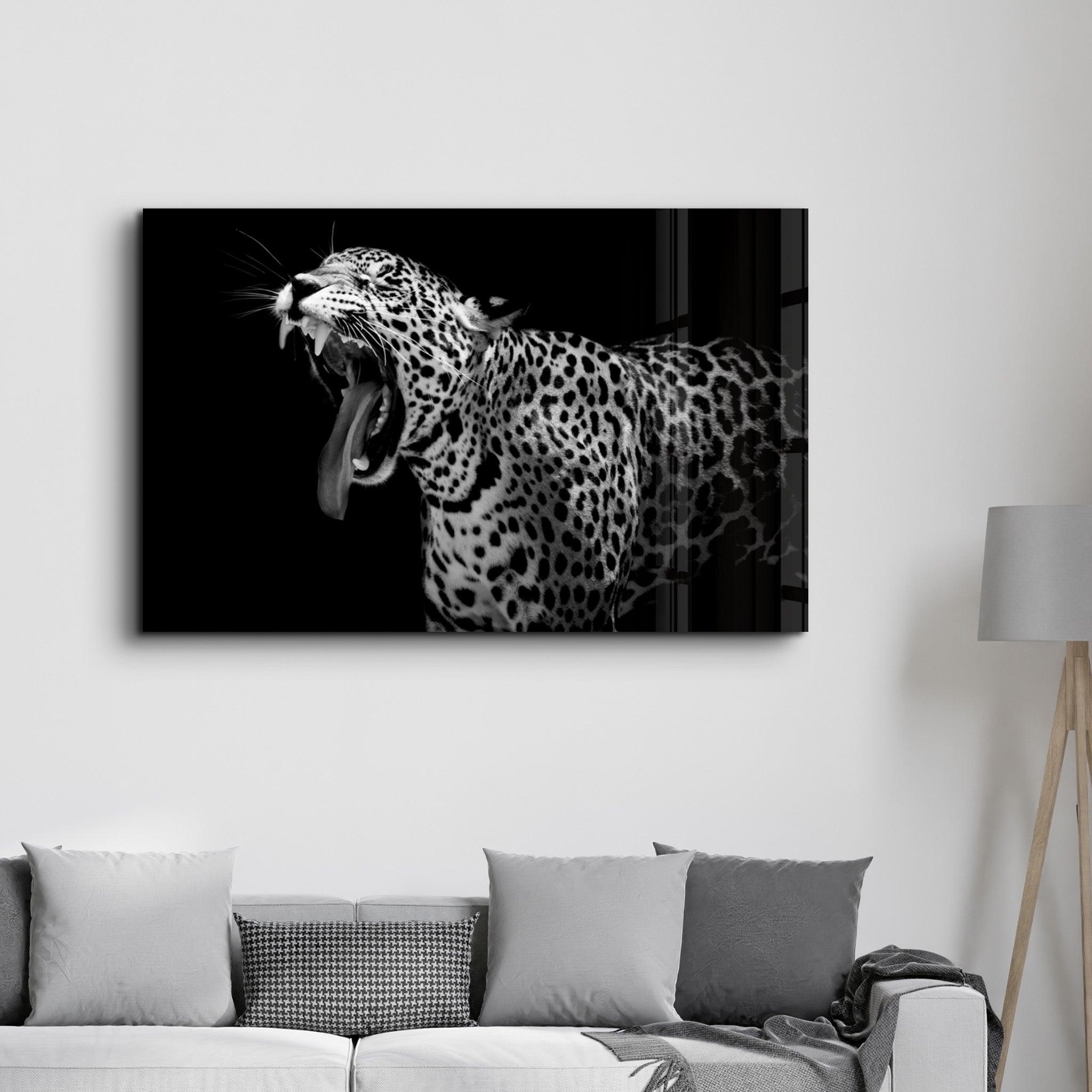 Leopard Yawn | Glass Wall Art - Artdesigna