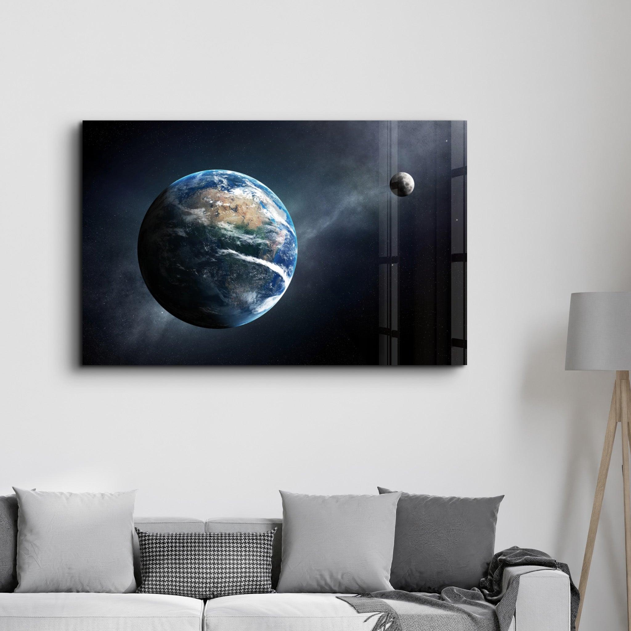 World & Moon | Glass Wall Art - Artdesigna