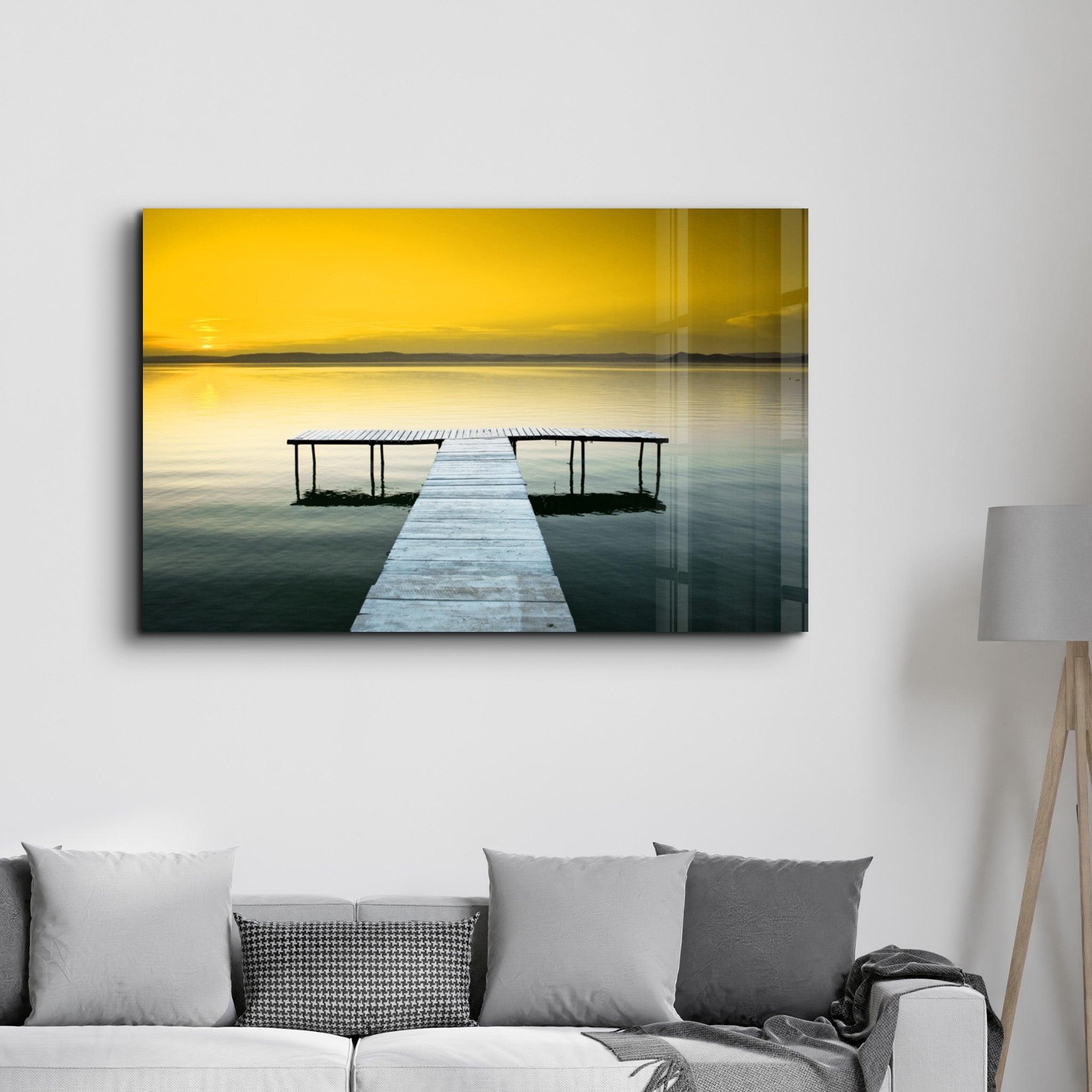 Sunset on the Pier | Glass Wall Art - Artdesigna