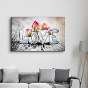 Pink Rose & Love | Glass Wall Art - Artdesigna