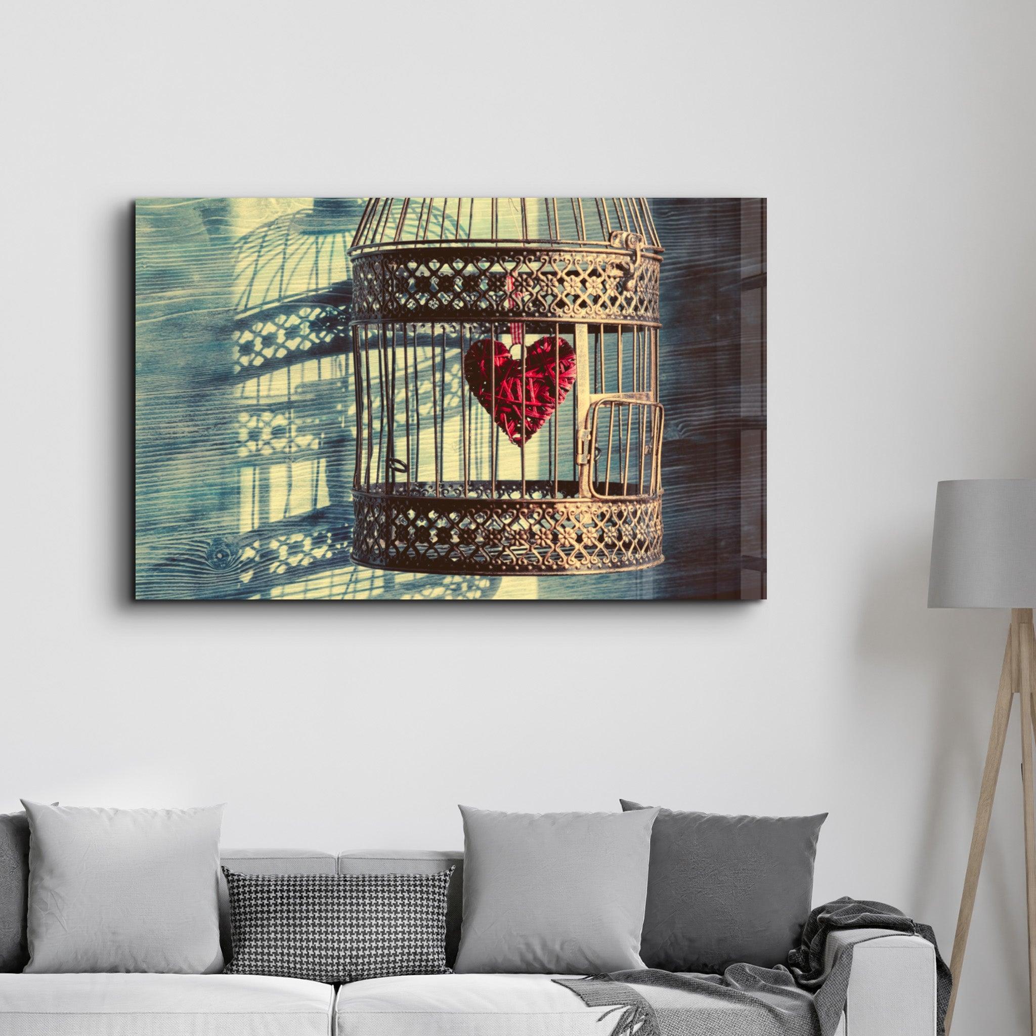 The Heart in the Cage | Glass Wall Art - Artdesigna