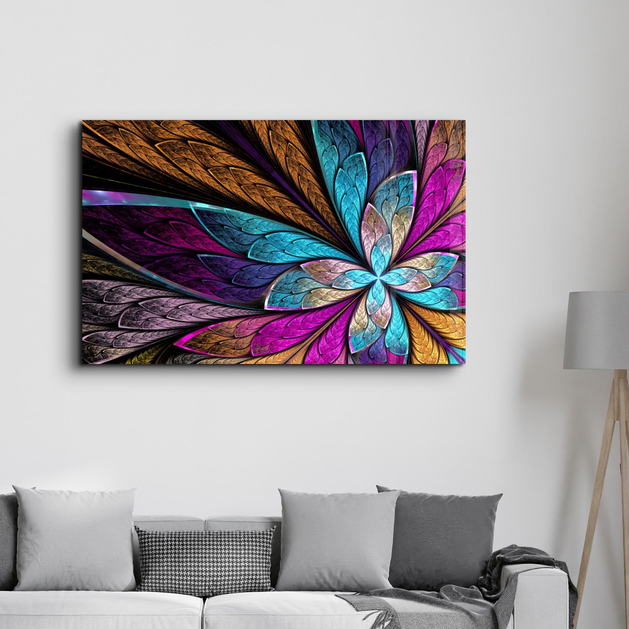 Neon Colored Leaves | Glass Wall Art - Artdesigna