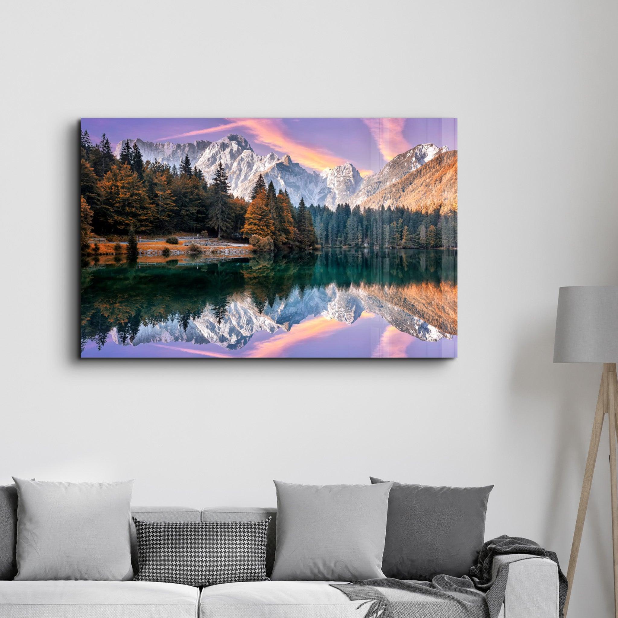 Lake and Mountain Landscape 2 | Glass Wall Art - Artdesigna