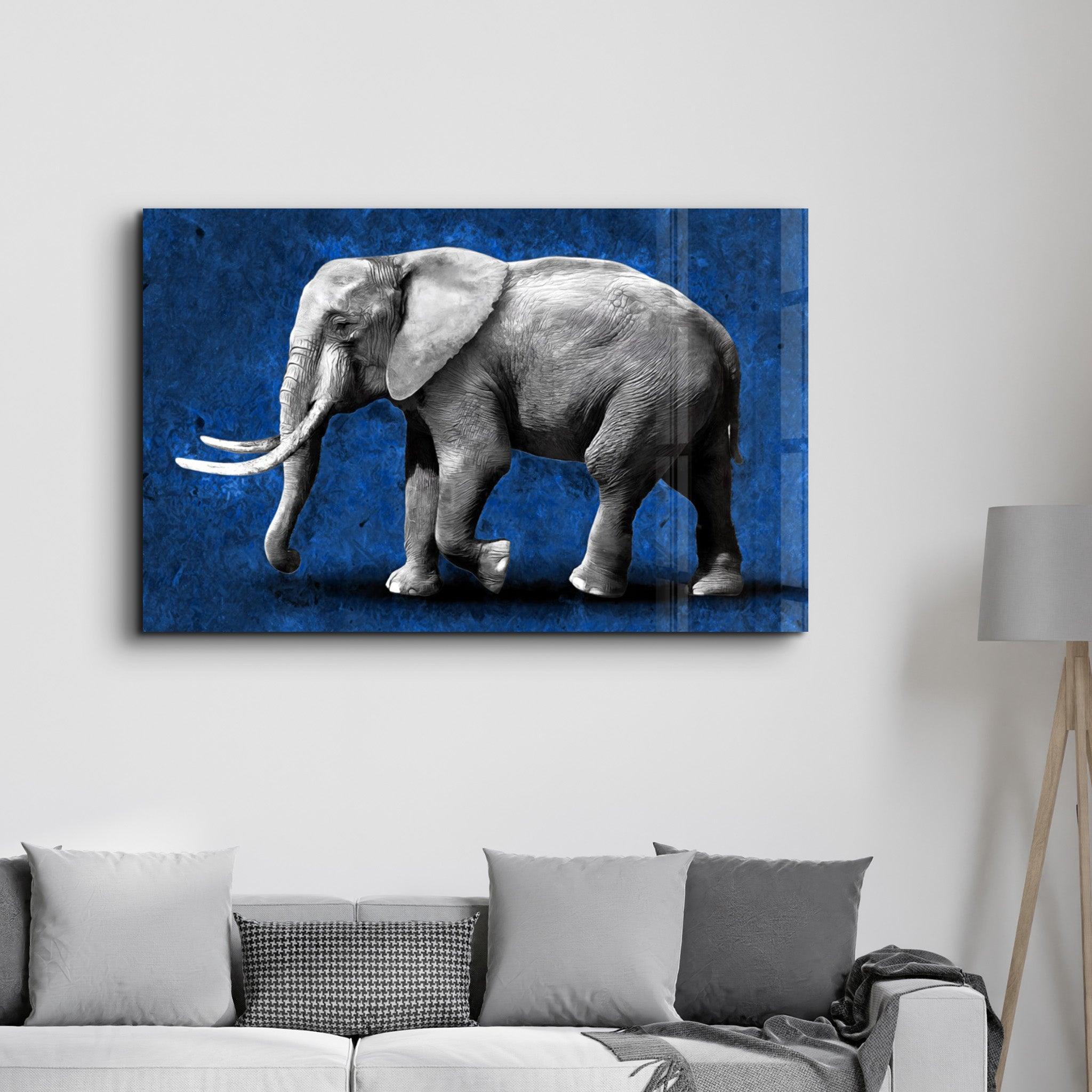 Elephant Blue | Glass Wall Art - Artdesigna