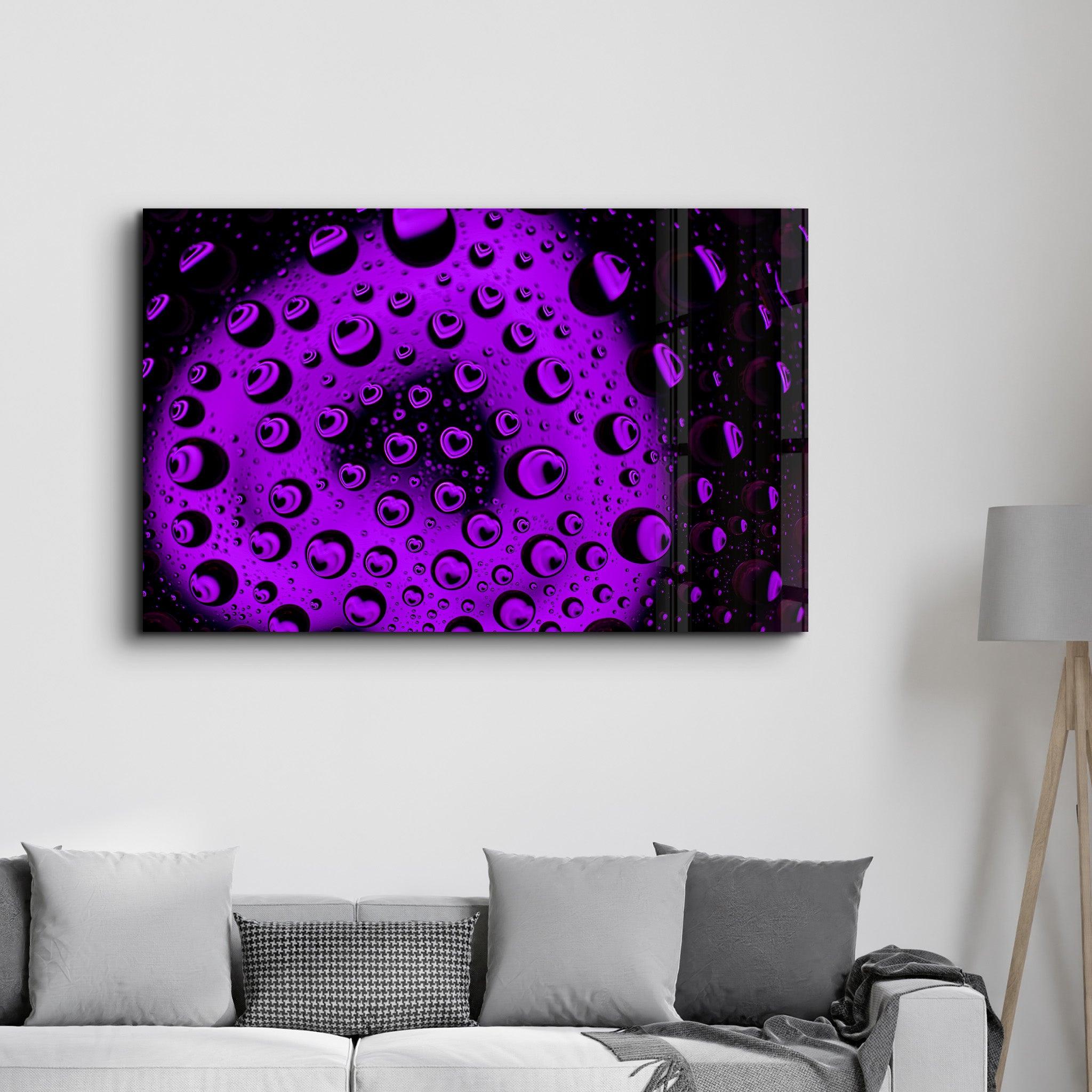 Water Drops - Purple Heart | Glass Wall Art - Artdesigna