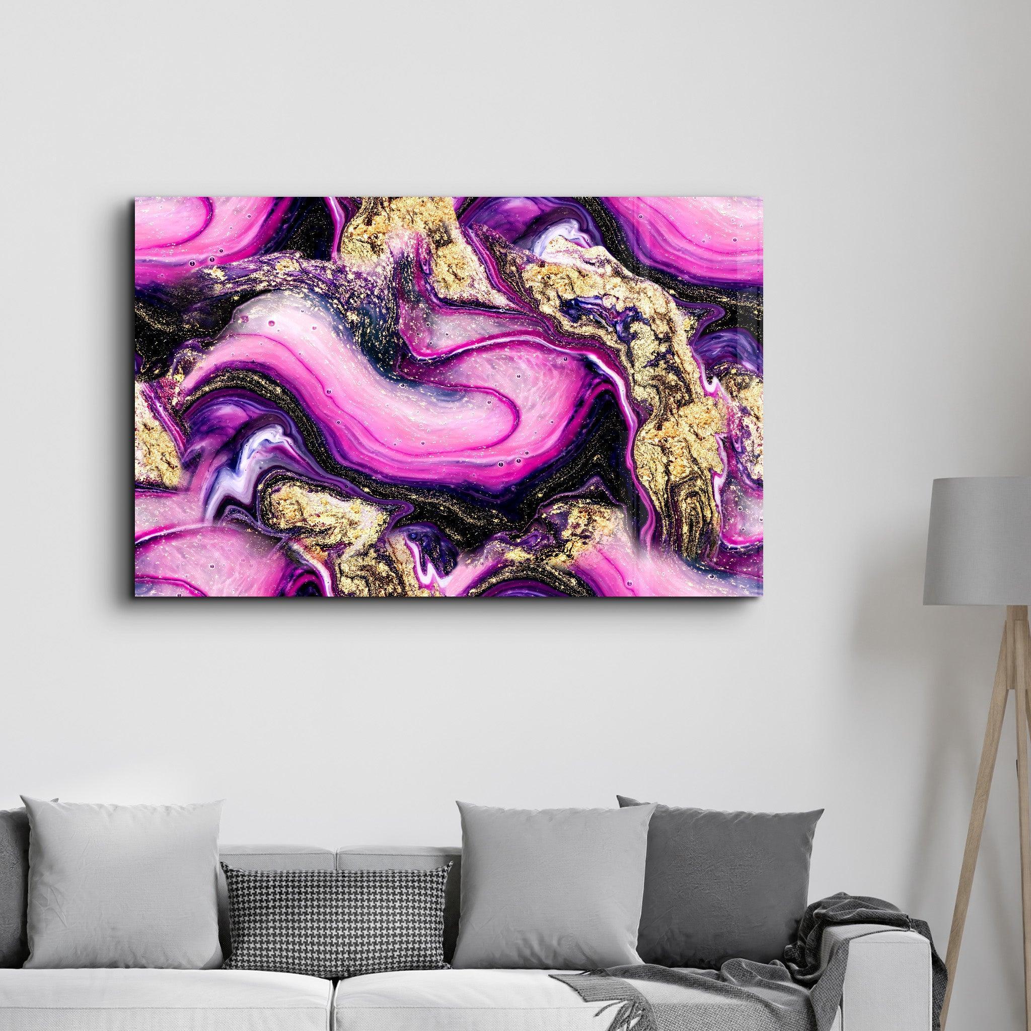 Marble Collection H14 - PinkPurple | Glass Wall Art - Artdesigna