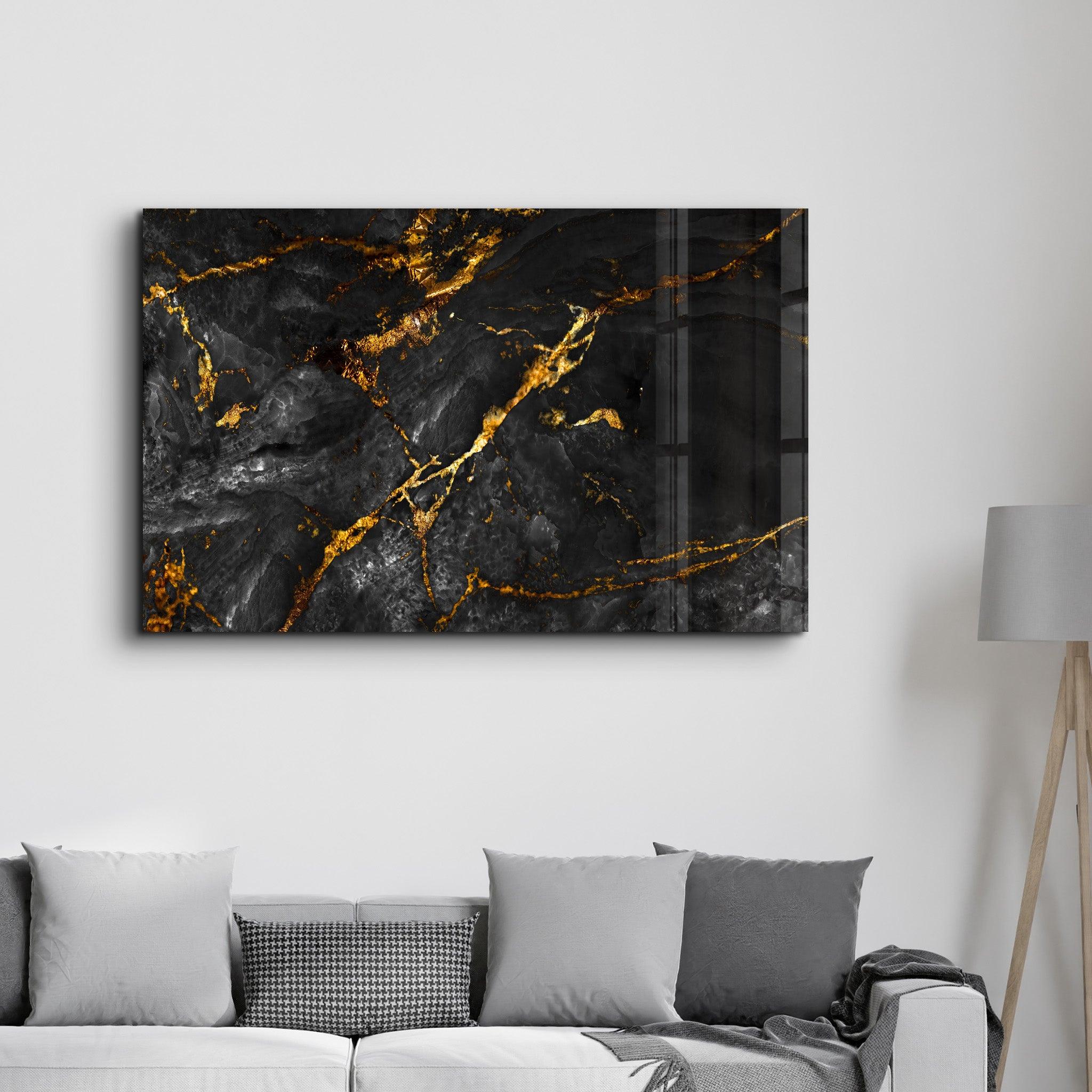 Black Marble with Golden Dust | Glass Wall Art - Artdesigna