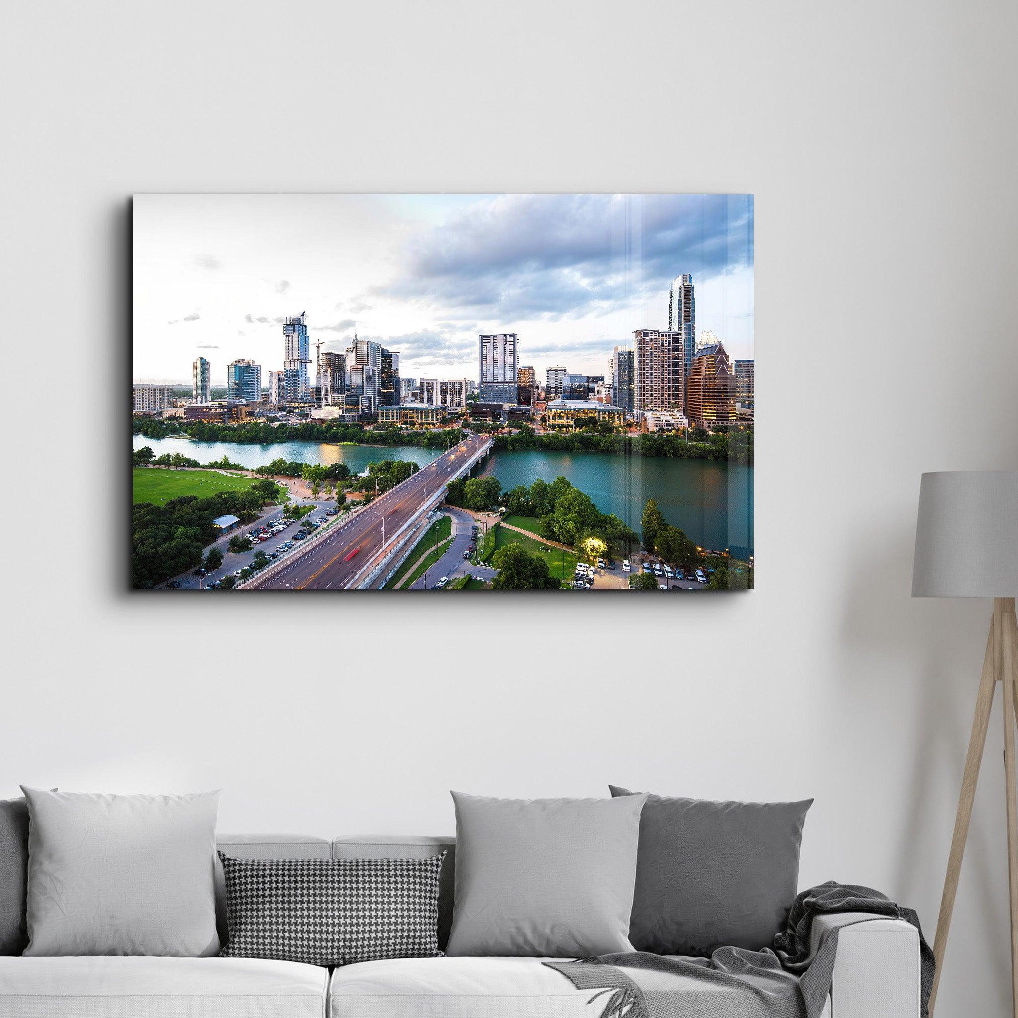 Texas Skyline | Glass Wall Art - Artdesigna