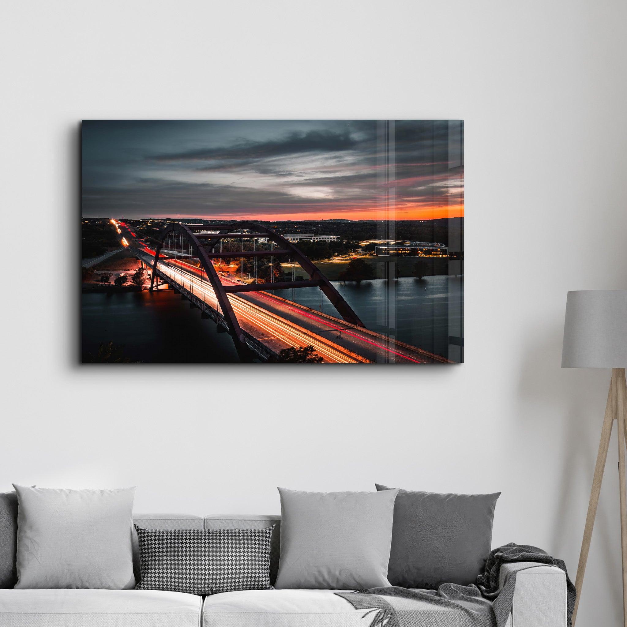 Texas -Bridge Skyline | Glass Wall Art - Artdesigna