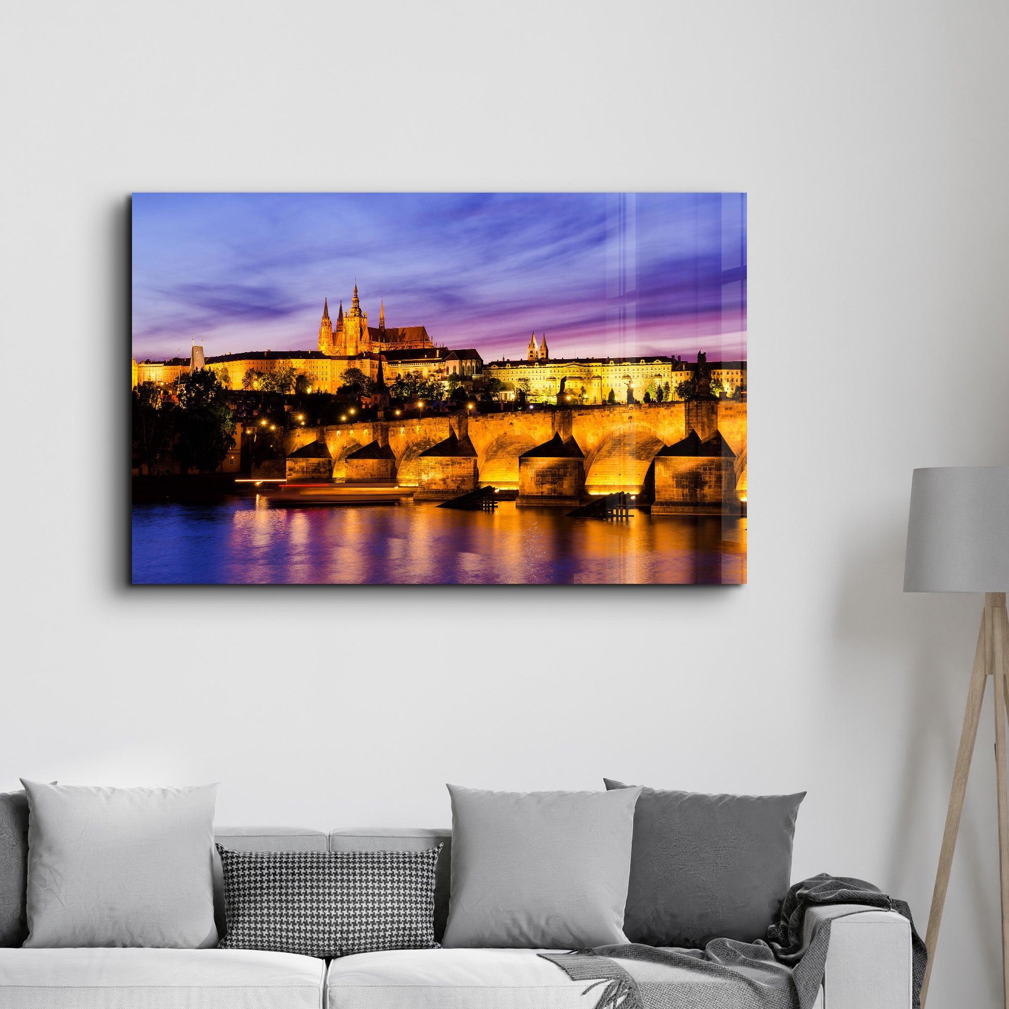 Beautiful Prague Castle during twilight | Glass Wall Art - Artdesigna