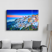 Church of Santorini. Fira town on Santorini island, Greece | Glass Wall Art - Artdesigna