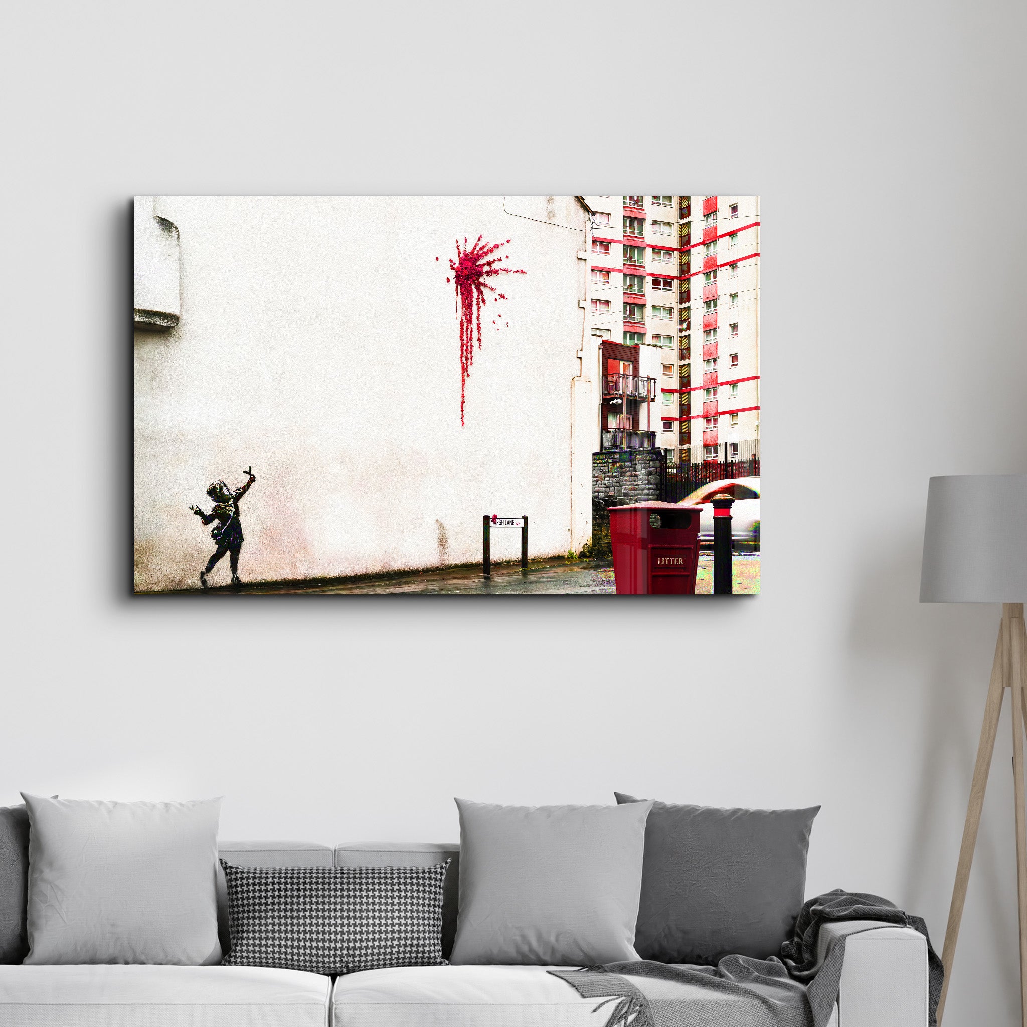 Banksy - Flower Sling - Glass Wall Art - Artdesigna