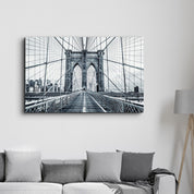 Brooklyn Bridge Retro Gray | Glass Wall Art - Artdesigna