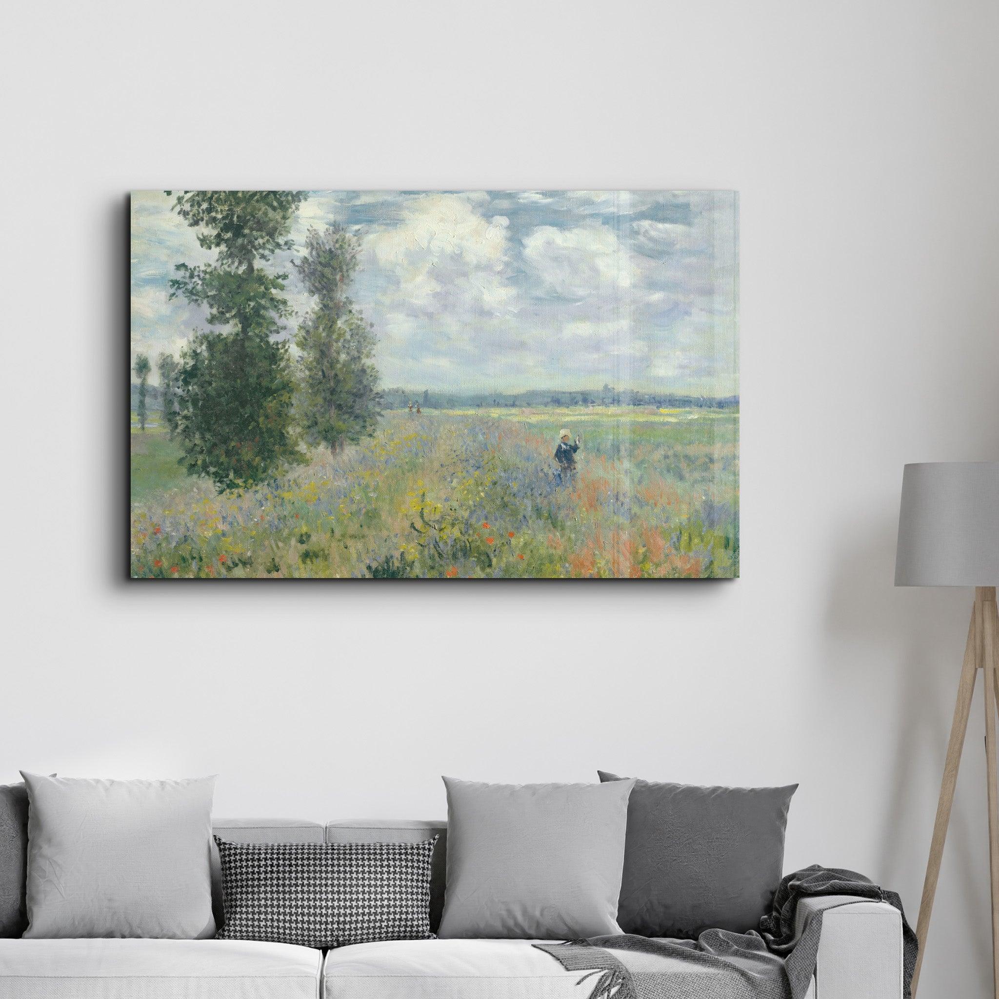 Poppy Fields near Argenteuil (1875) by Claude Monet | Glass Wall Art - Artdesigna