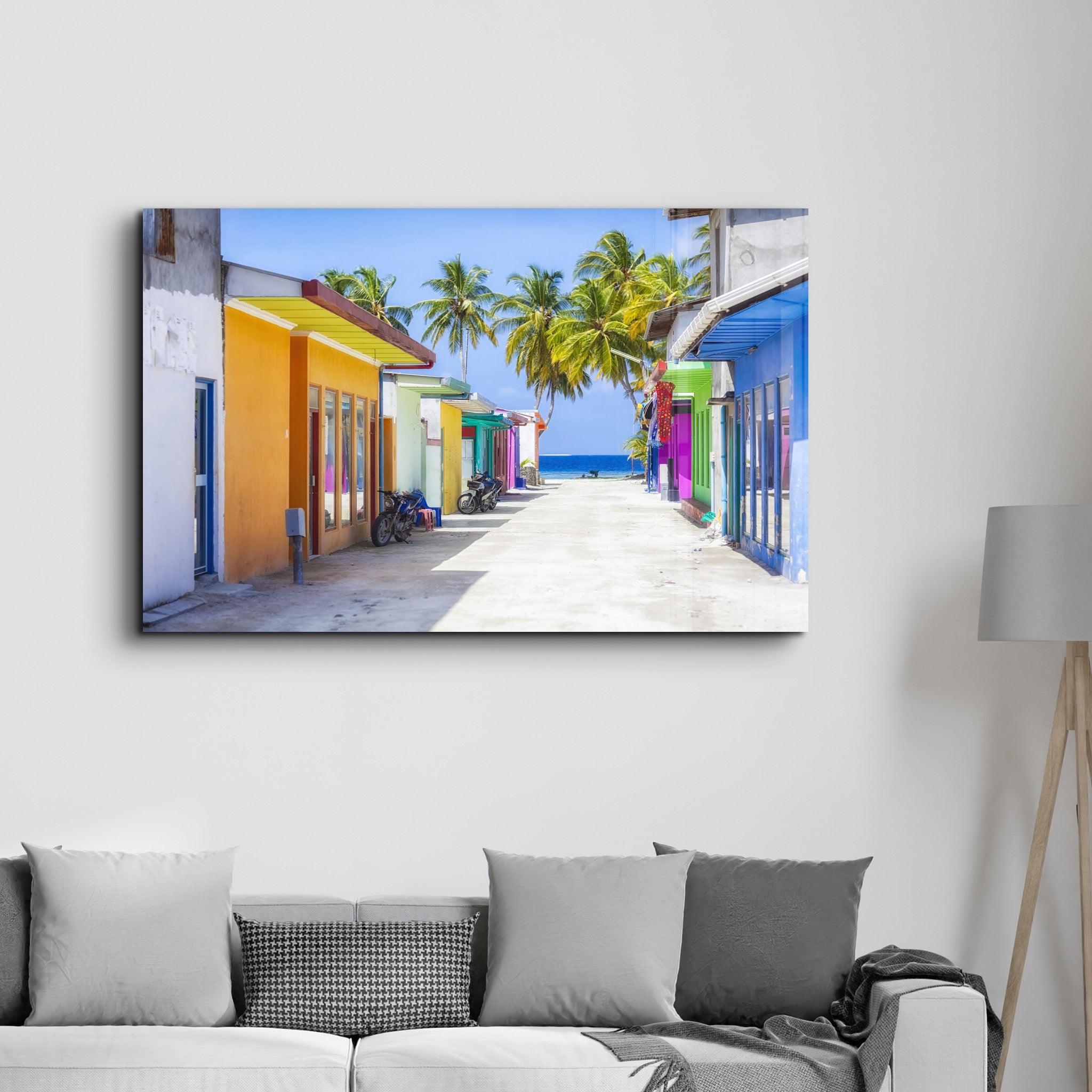 Oceanfront Alley | Glass Wall Art - Artdesigna