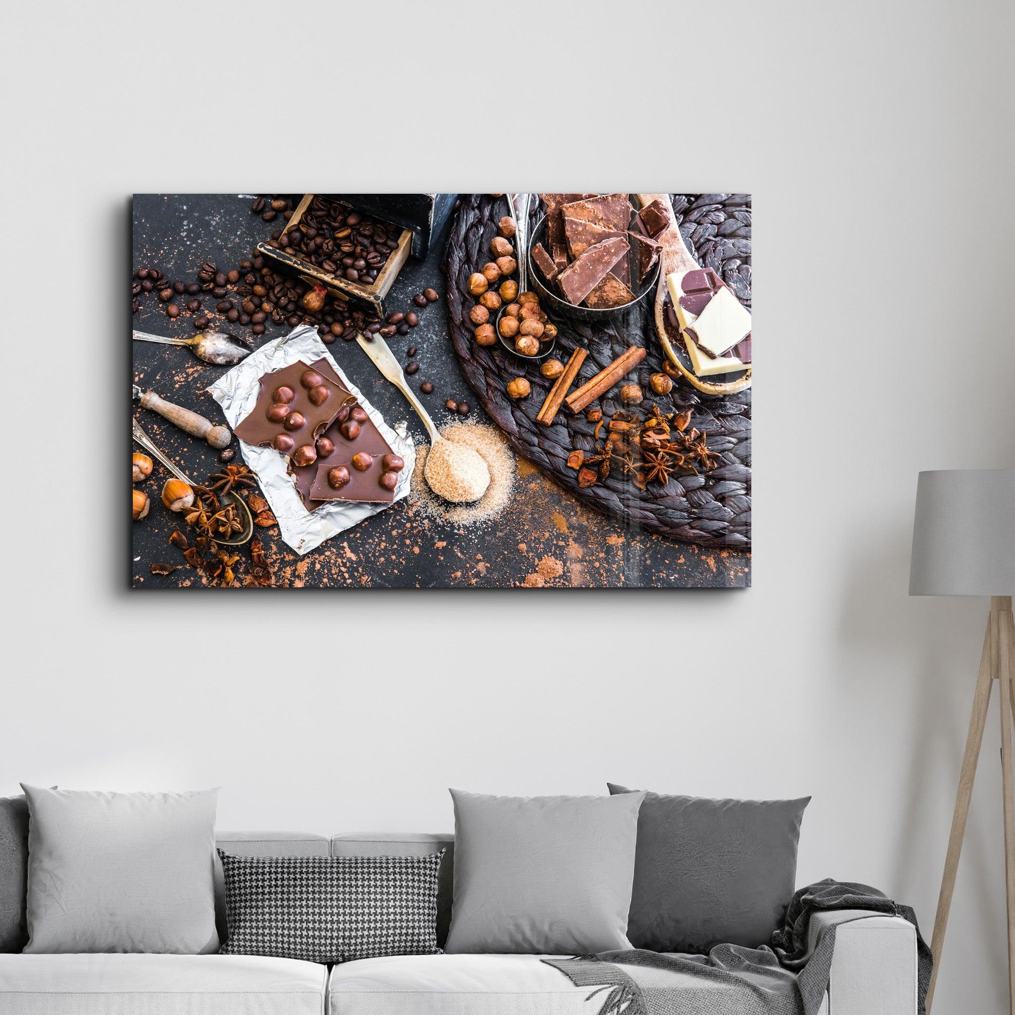 Coffee Beans And Chocolates | Glass Wall Art - Artdesigna