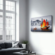 Abstract Colorful Boat | Glass Wall Art - Artdesigna