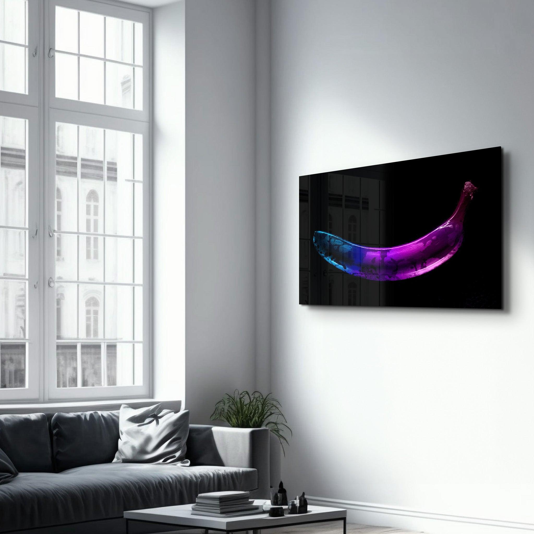 Abstract Blue and Purple Banana | Glass Wall Art - Artdesigna