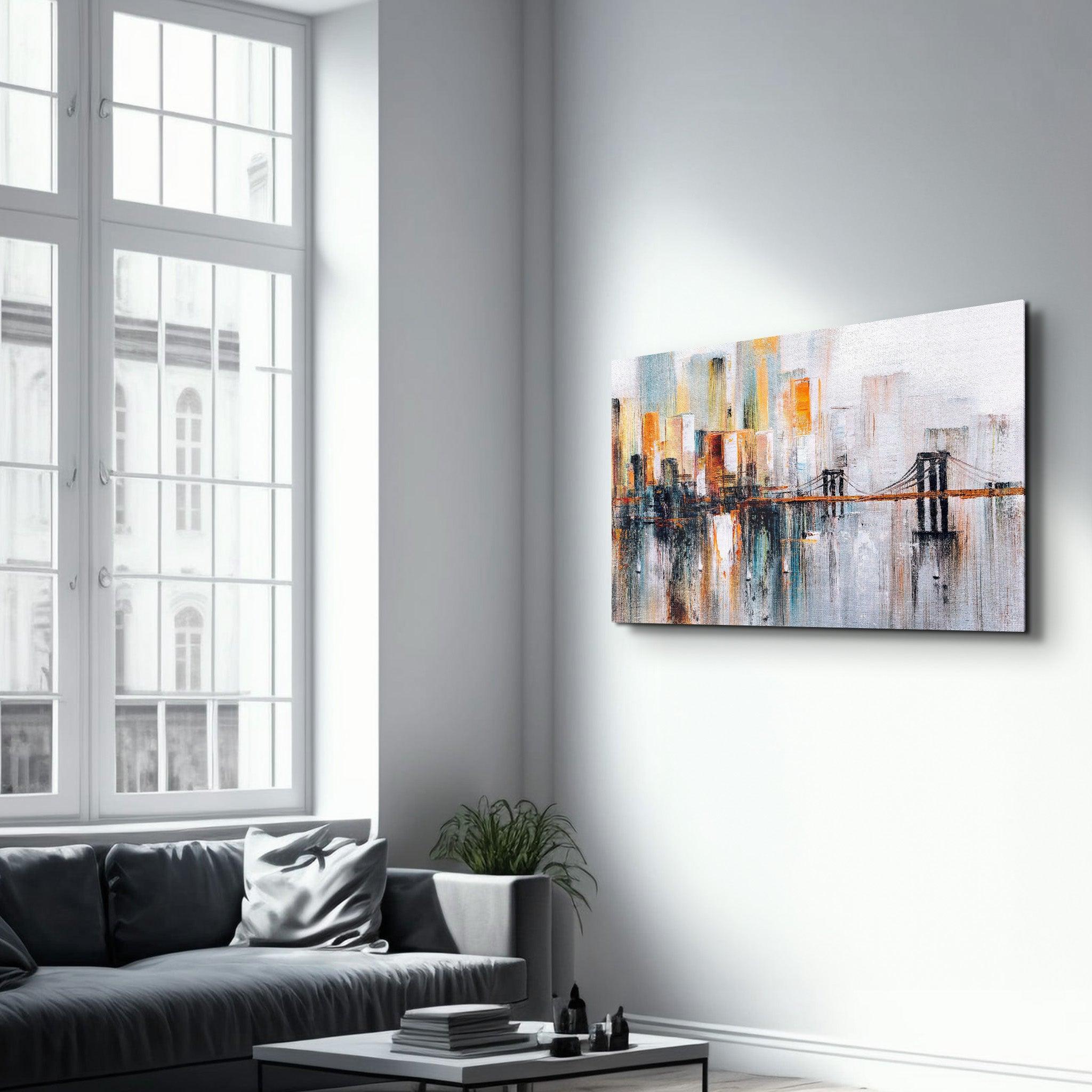 Abstract City View | Glass Wall Art - Artdesigna