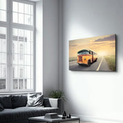 The Vintage Bus With Sunset | Glass Wall Art - Artdesigna