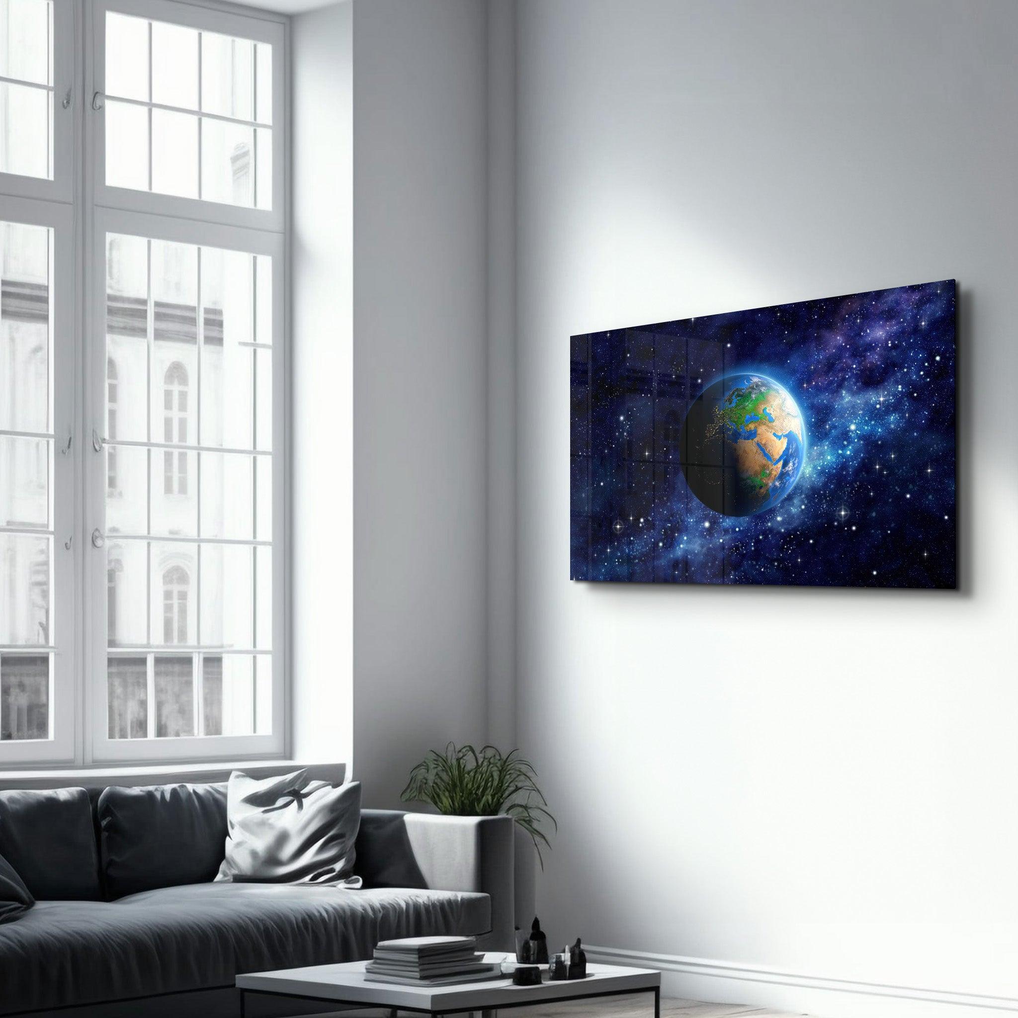 Earth In Space | Glass Wall Art - Artdesigna