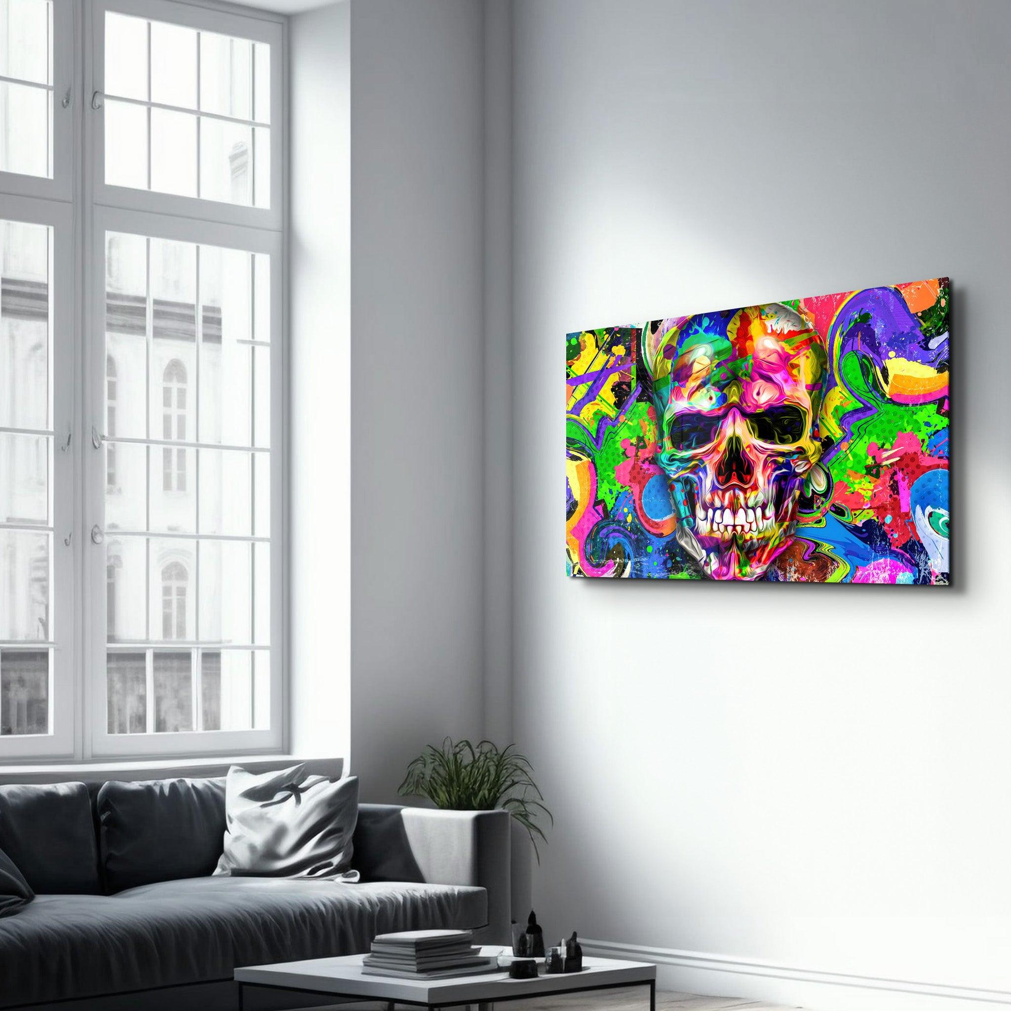 Skull Graffiti Art | Glass Wall Art - Artdesigna