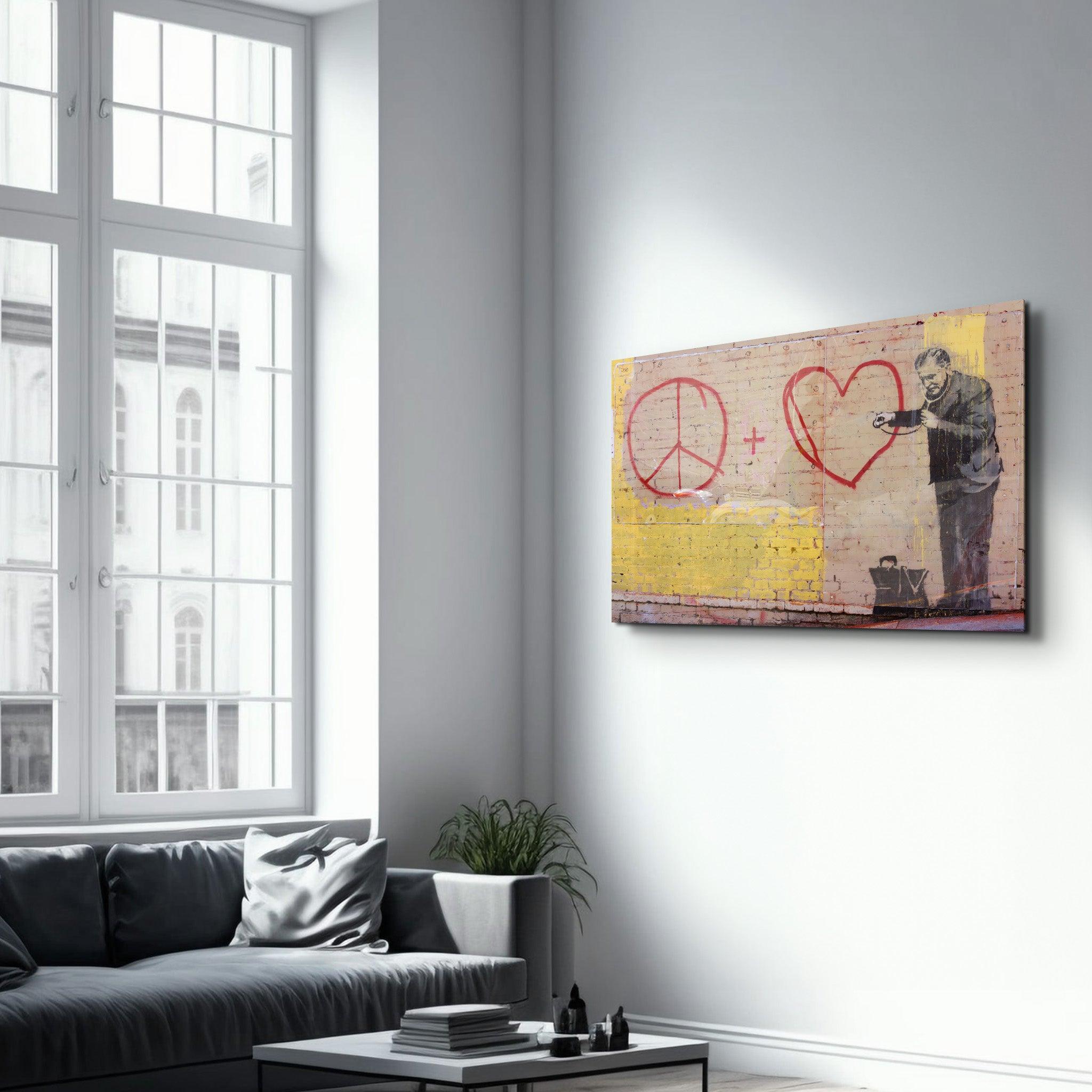 Banksy - Love and Peace | Glass Wall Art - Artdesigna