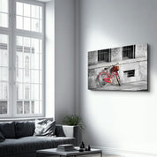 Red Bicycle Retro | Glass Wall Art - Artdesigna