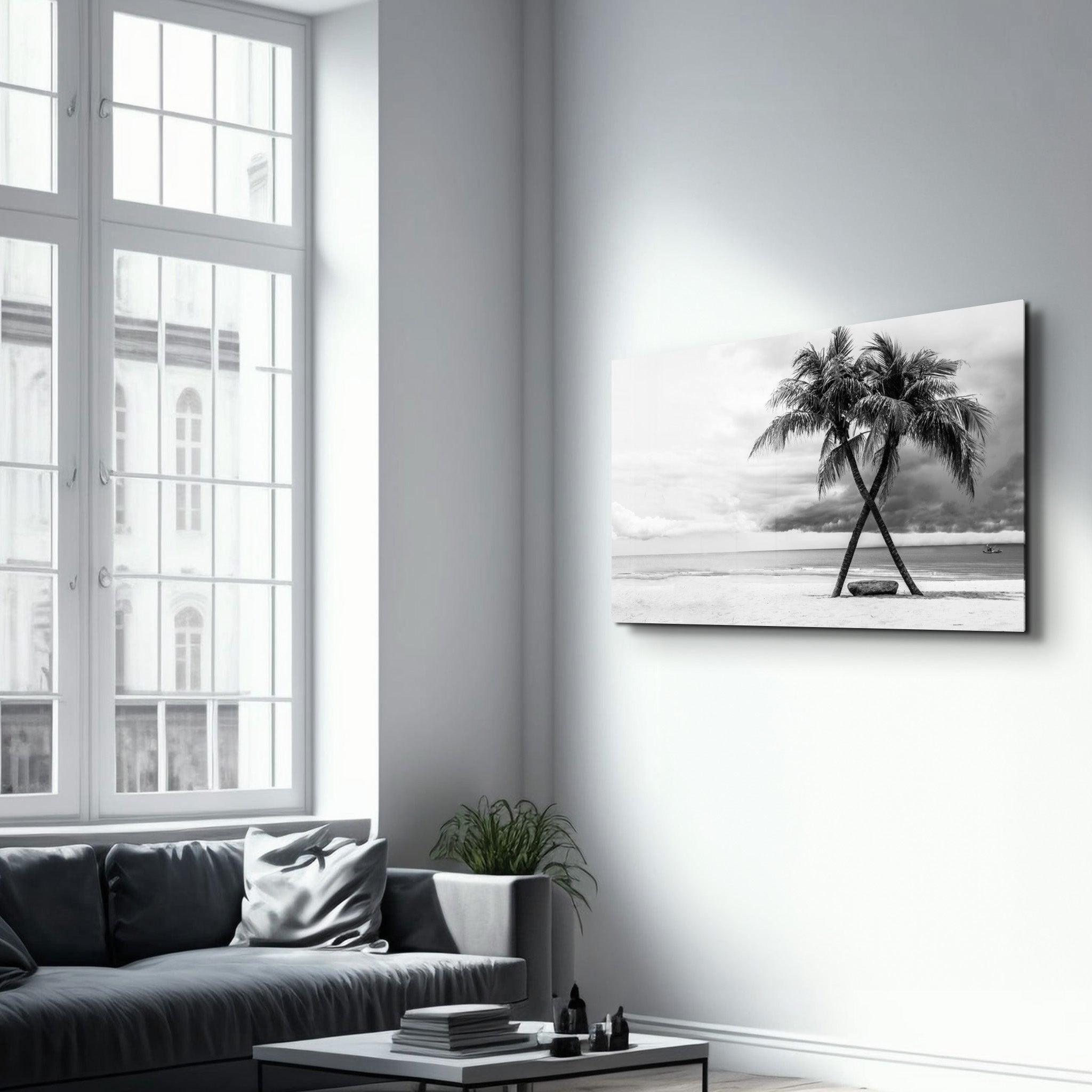 Black and White Palm Trees | Glass Wall Art - Artdesigna