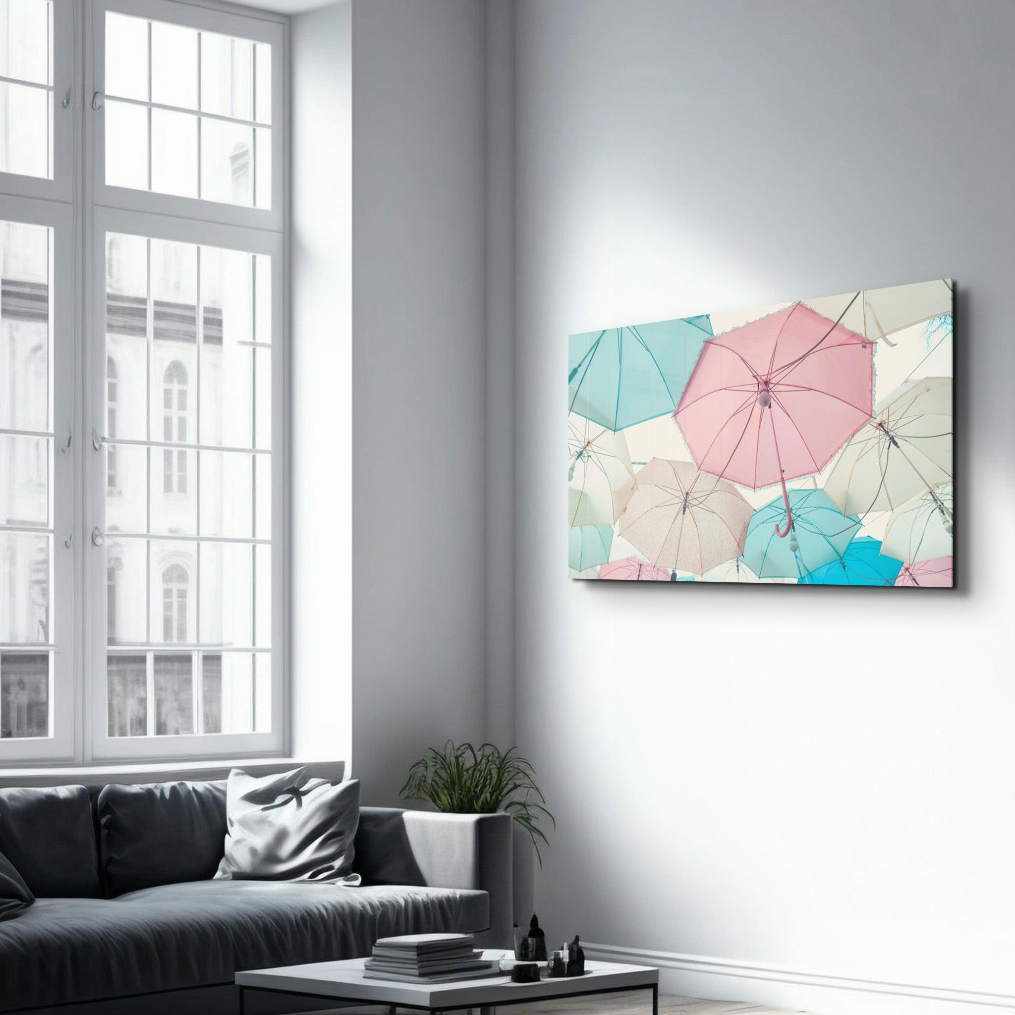 Umbrellas | Glass Wall Art - Artdesigna