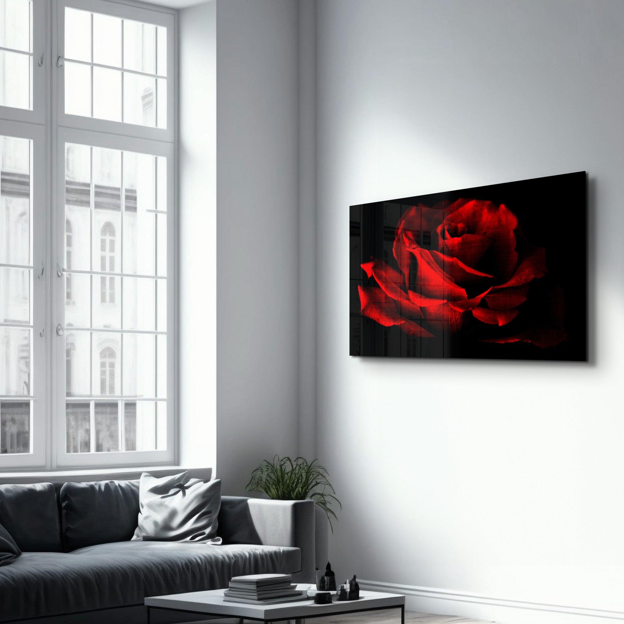 Red Rose Vintage | Glass Wall Art - Artdesigna