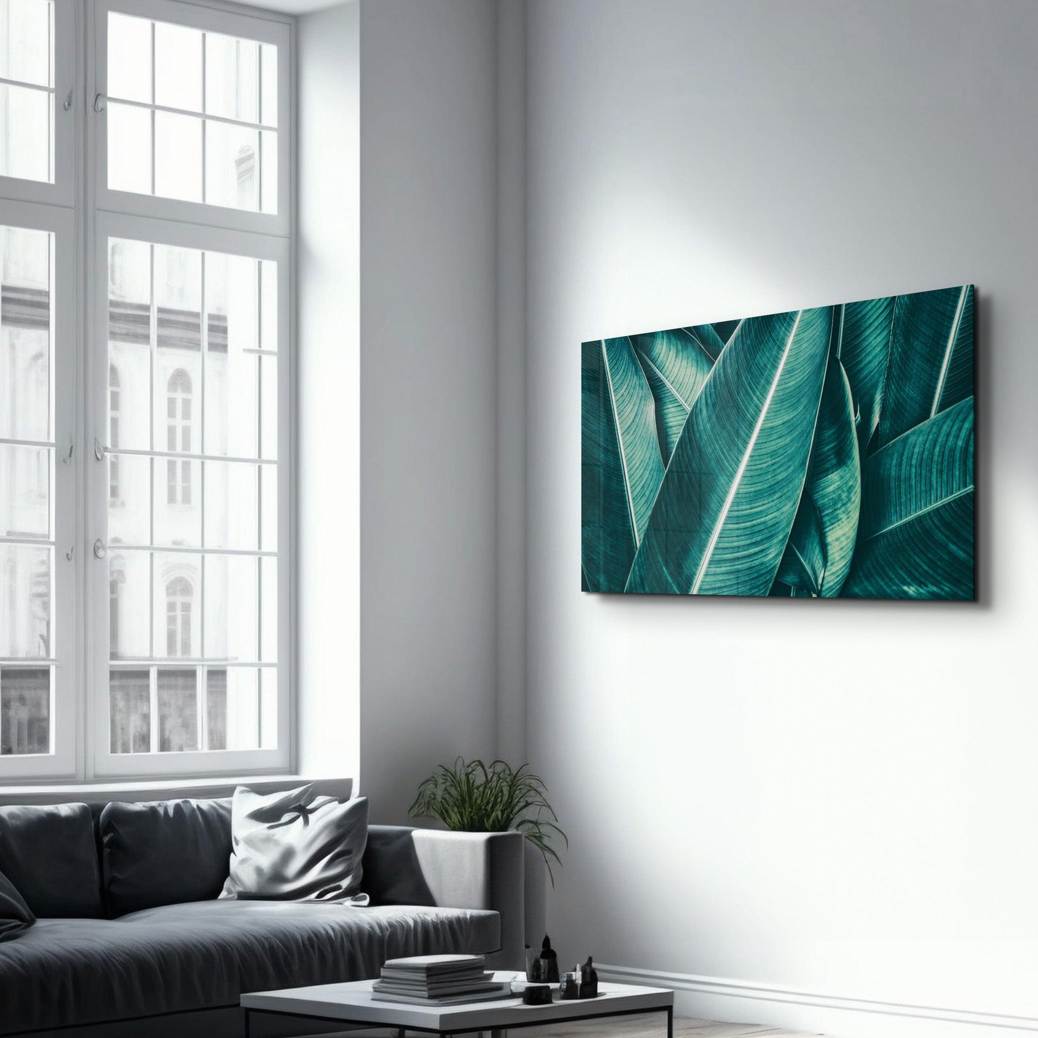 Green Tropical Leaf 2 | Glass Wall Art - Artdesigna