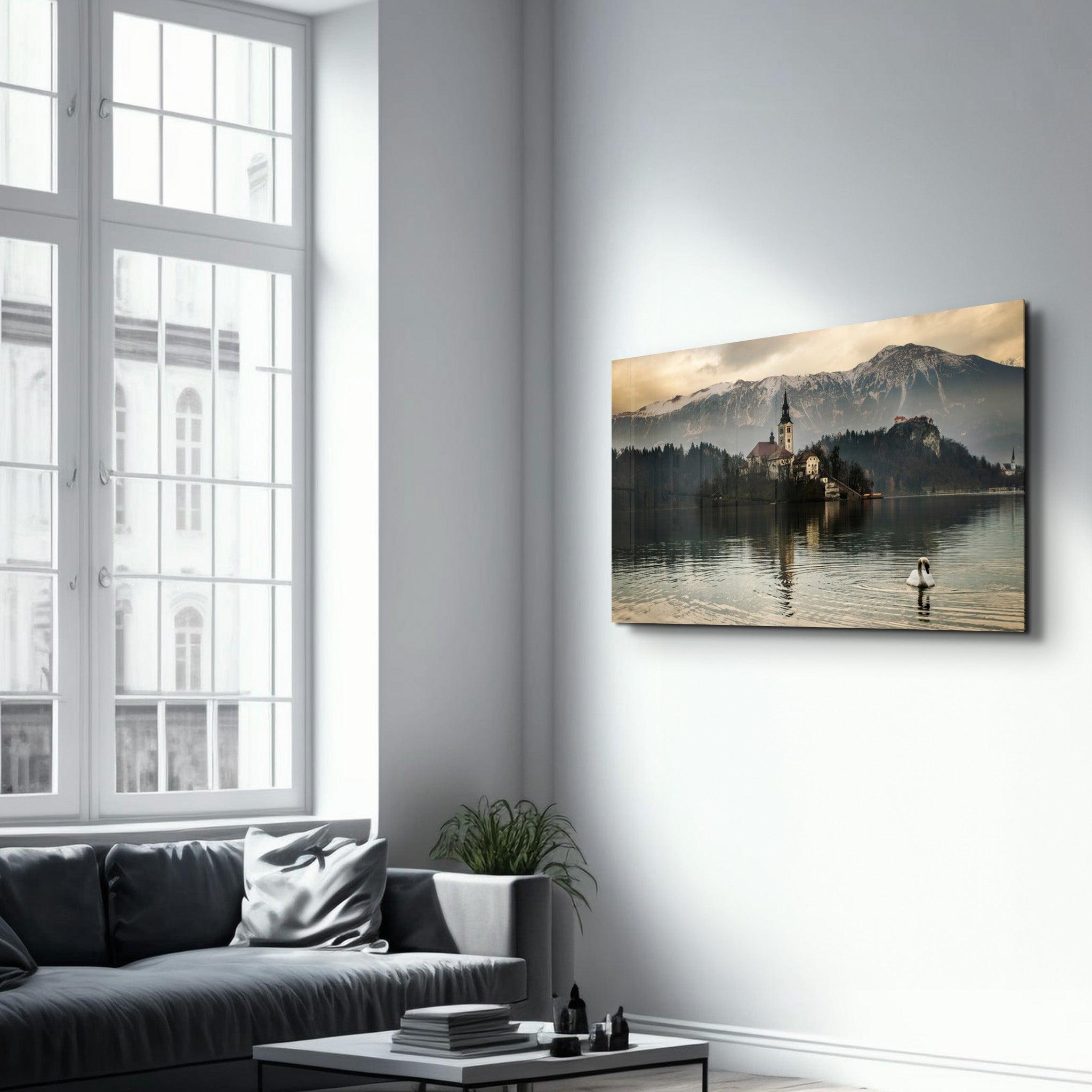 Assumption of Maria on Bled Island | Glass Wall Art - Artdesigna