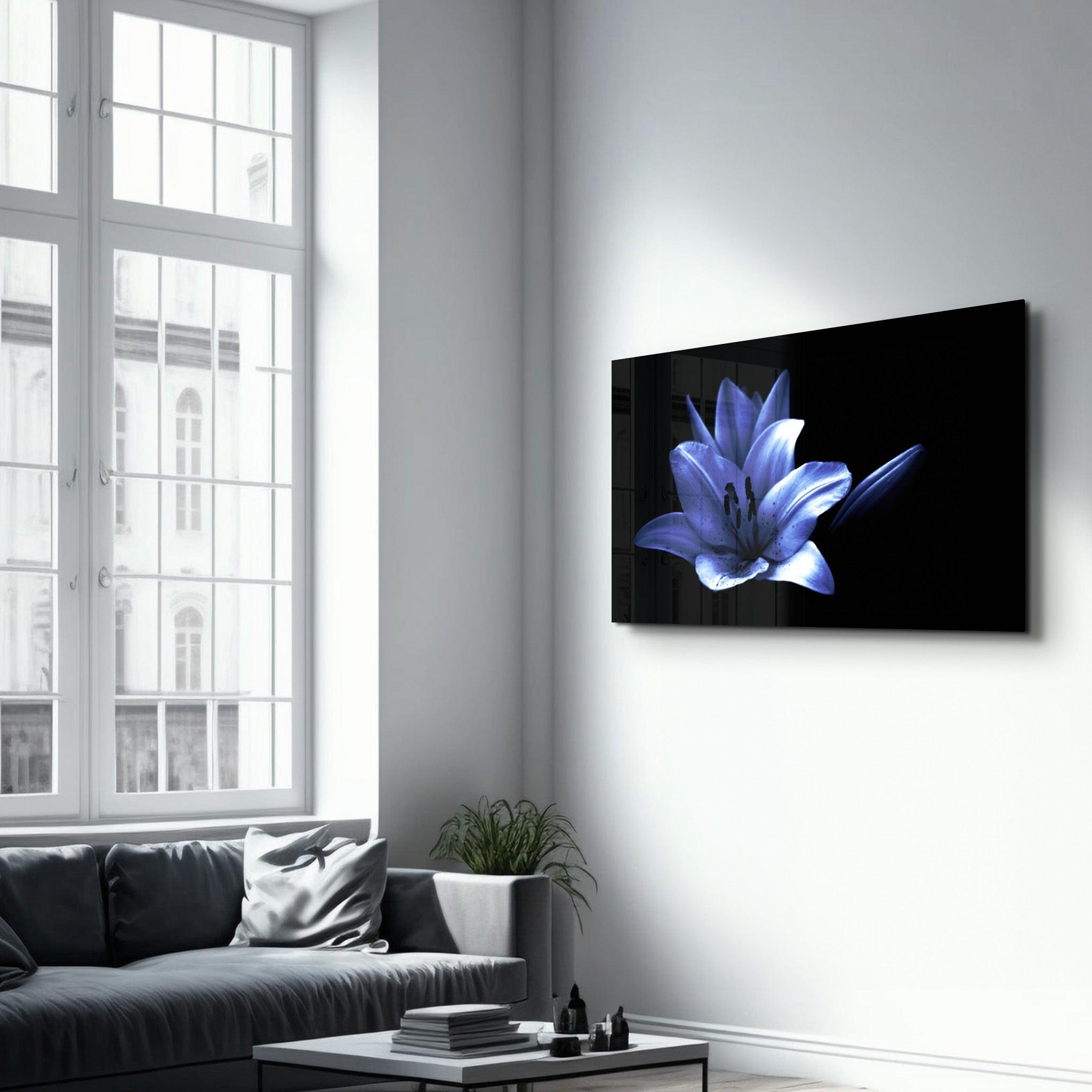 Beautiful Blue Flower | Glass Wall Art - Artdesigna