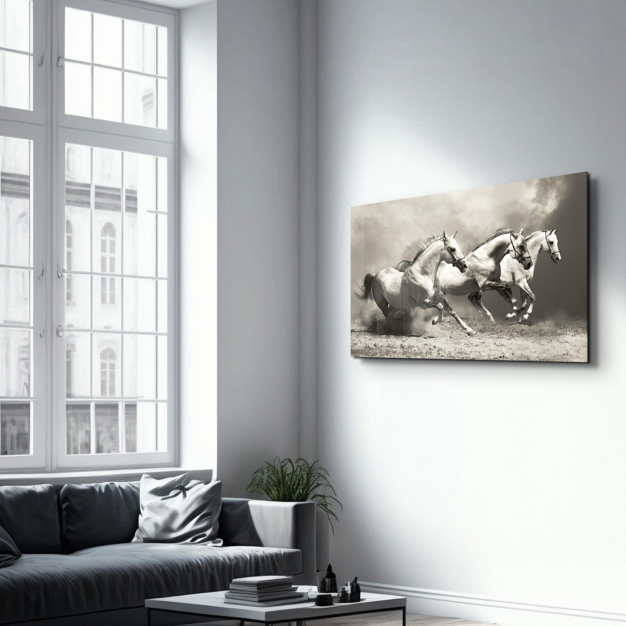 The Thunder of Hooves : Horses | Glass Wall Art - Artdesigna