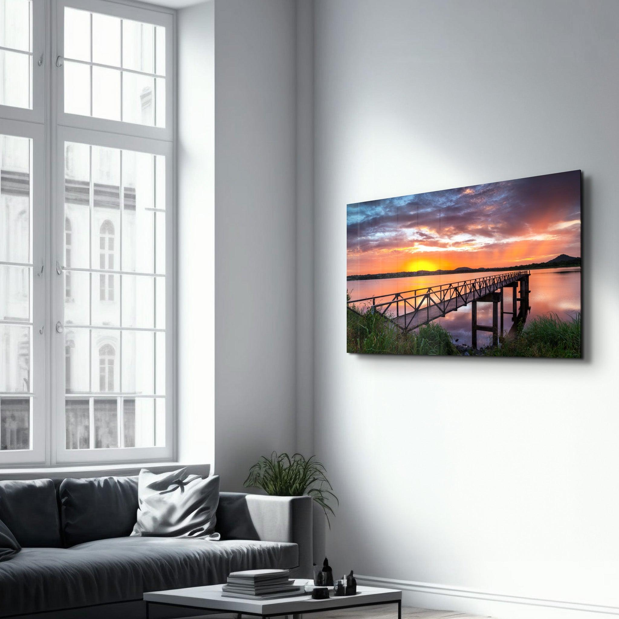 Sunset on the Beach | Glass Wall Art - Artdesigna