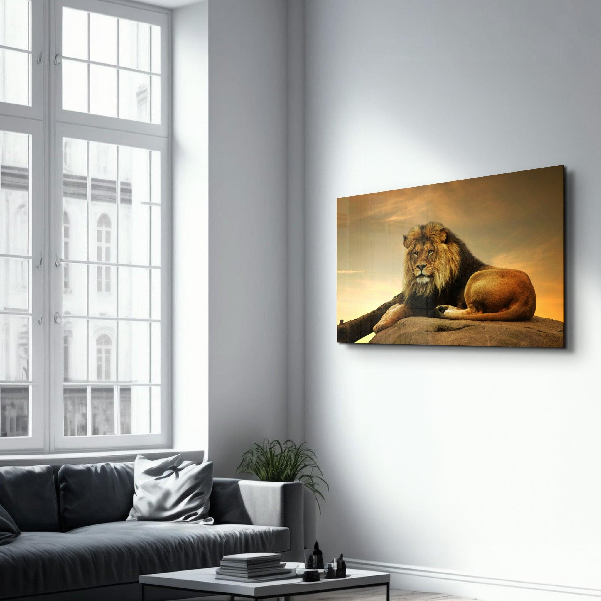 King of the Savanna | Glass Wall Art - Artdesigna