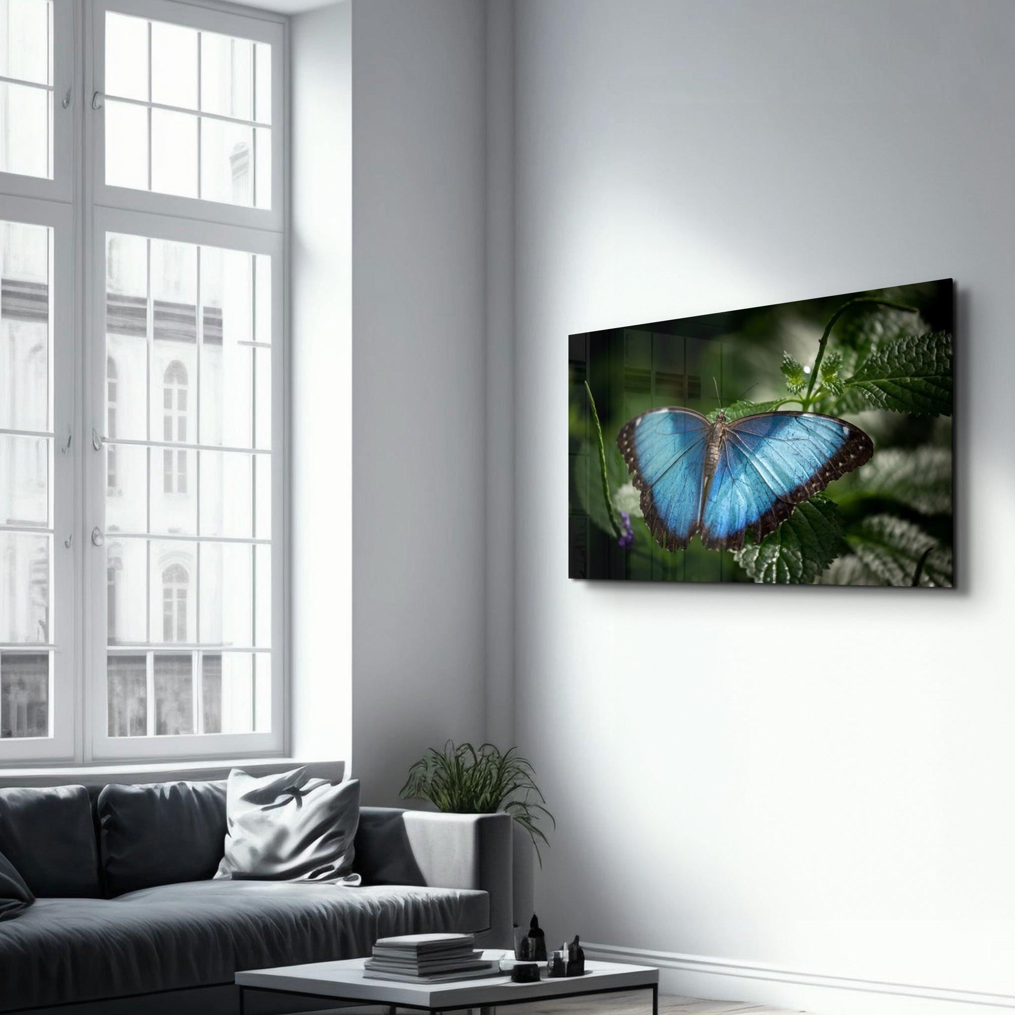 Butterfly Bluewing | Glass Wall Art - Artdesigna