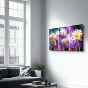 Divided Flowers Purple | Glass Wall Art - Artdesigna